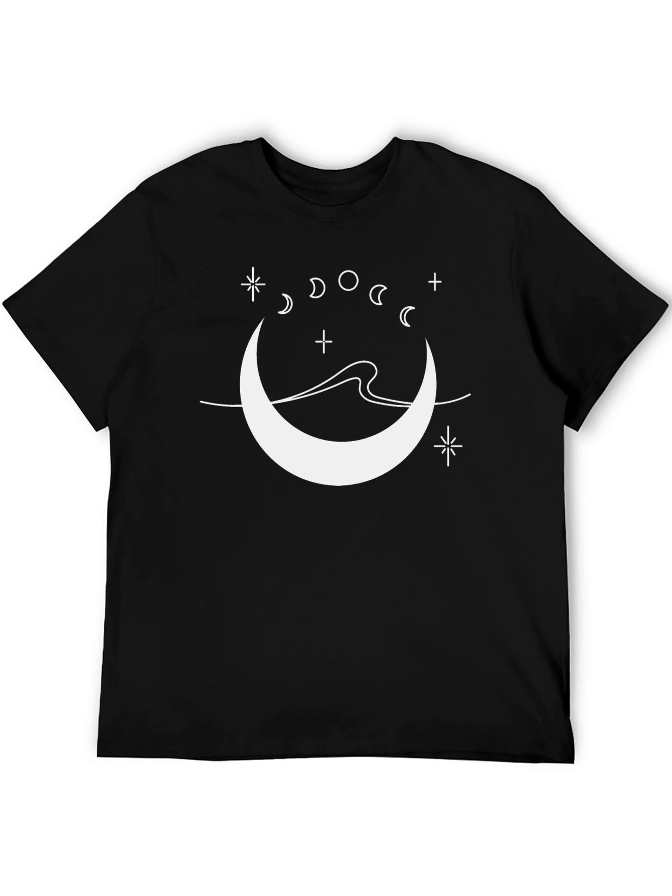 Celestial Crescent Moon Black T-Shirt