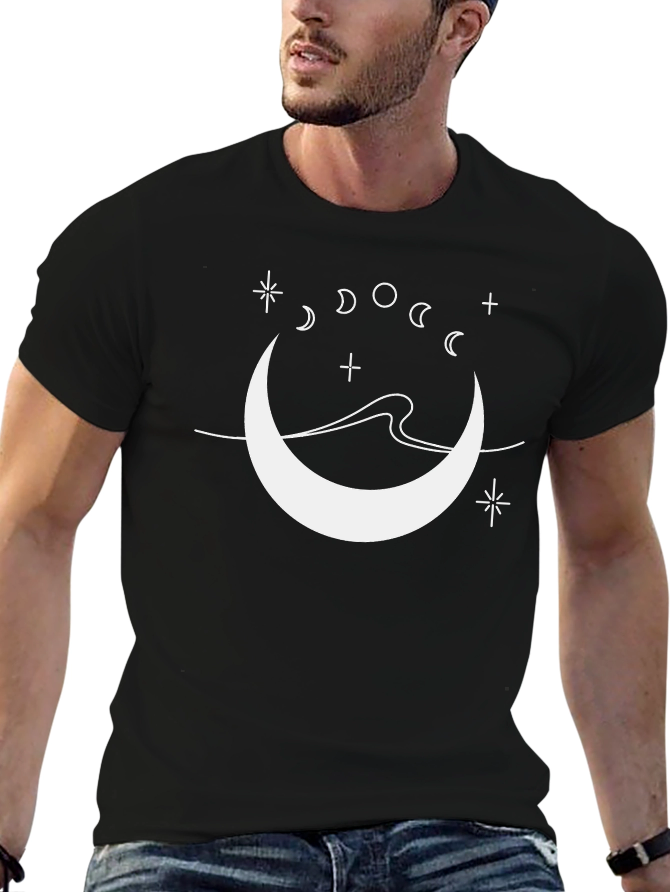 Celestial Crescent Moon Black T-Shirt