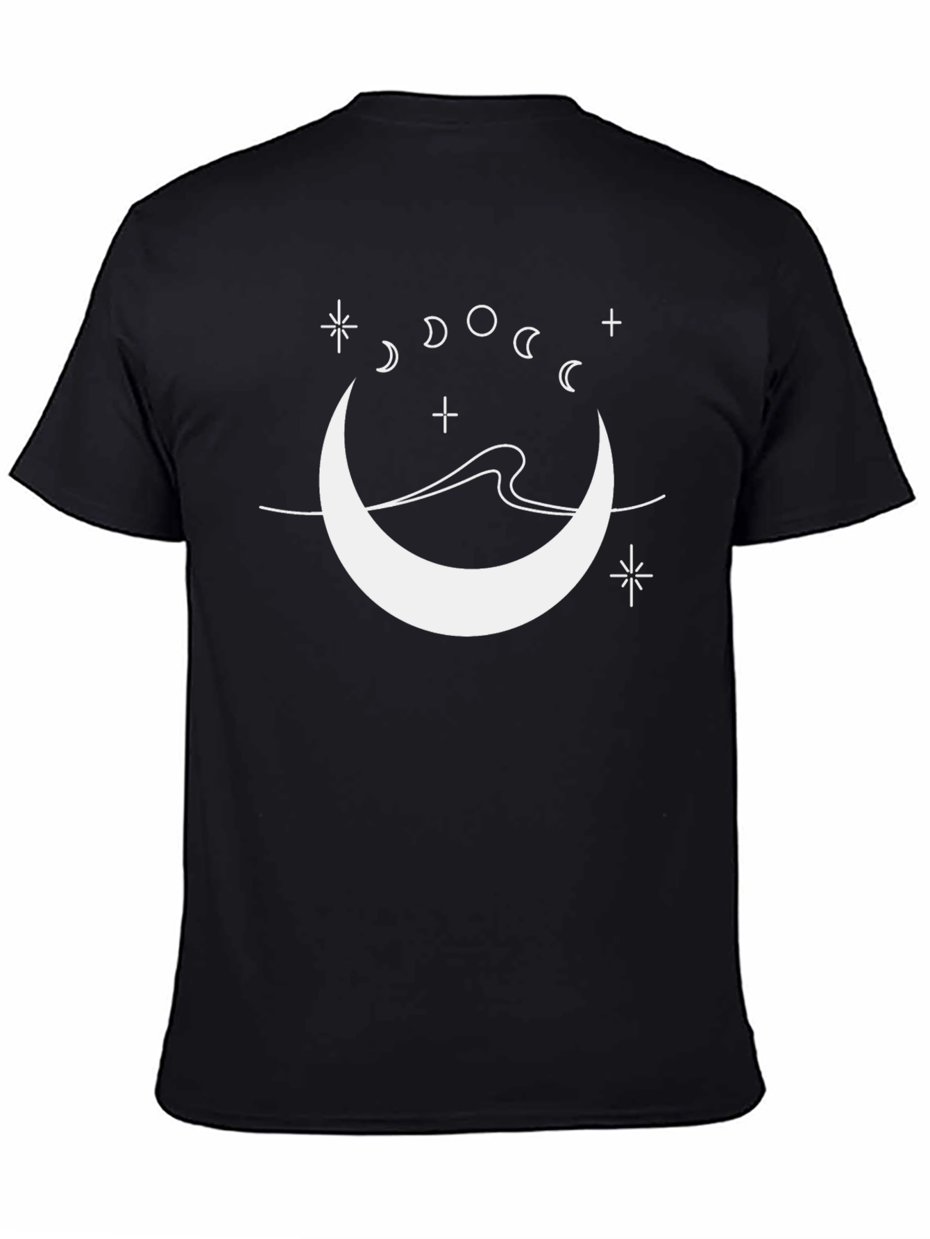 Celestial Crescent Moon Black T-Shirt