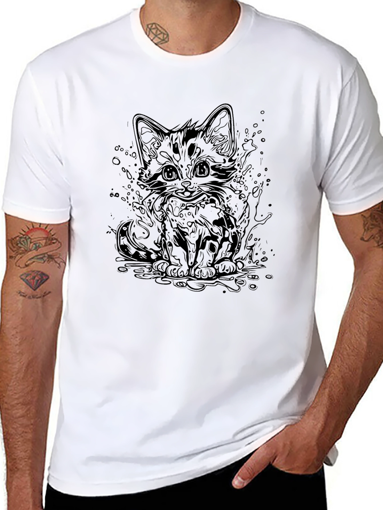 Cat Graphic Black T-Shirt - Cool Kitten Design