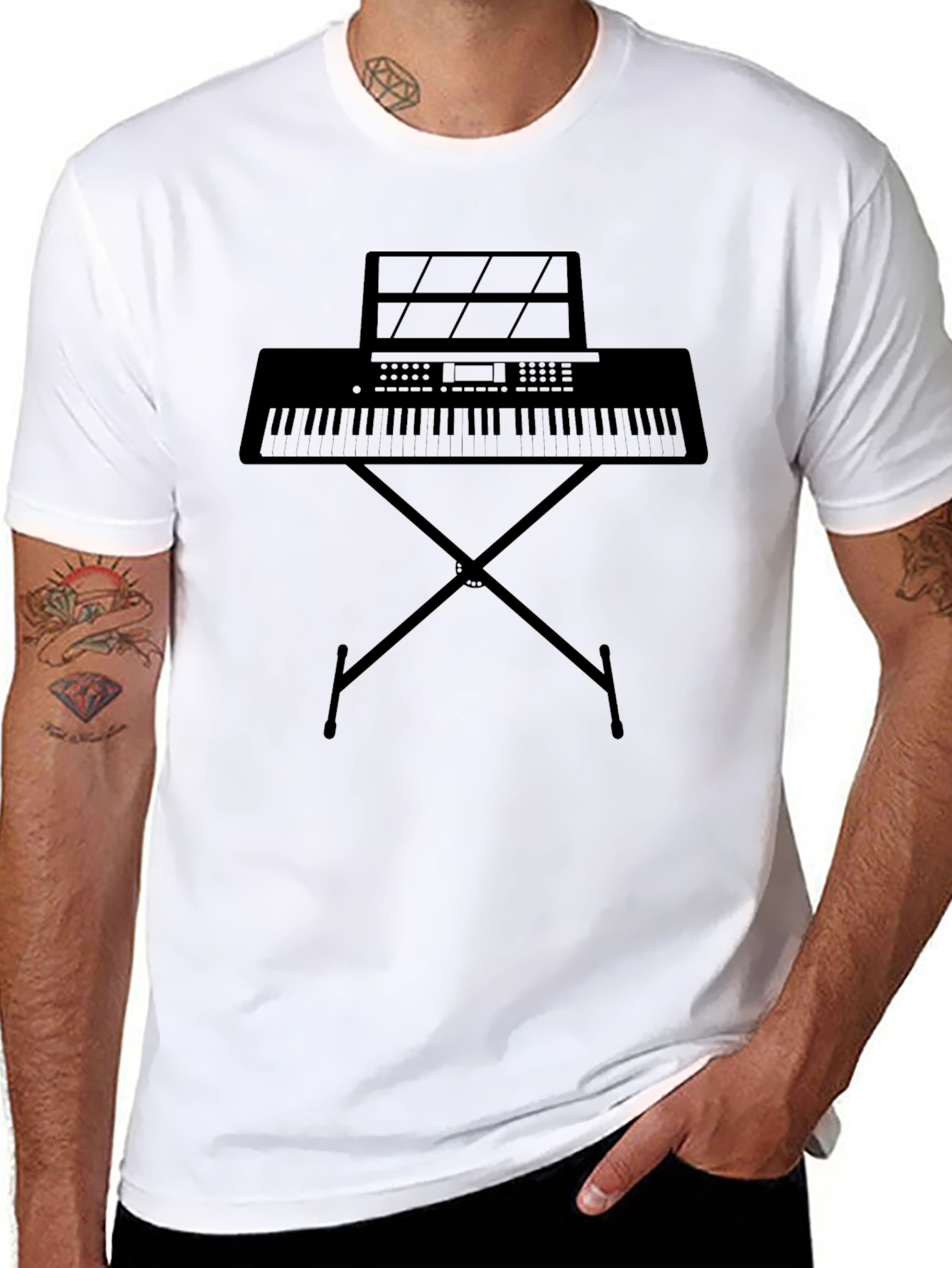 Musician Tee: Keyboard & Stand Graphic Black T-Shirt