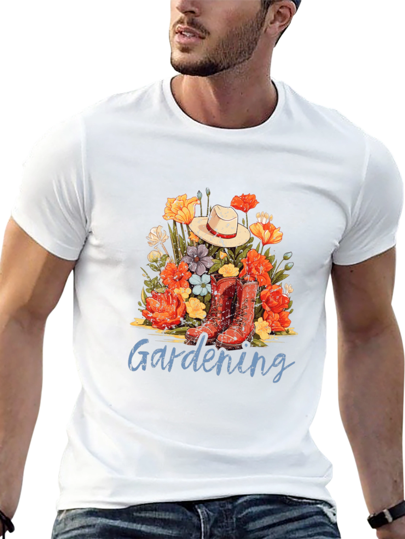 Gardening T-Shirt with Floral Design