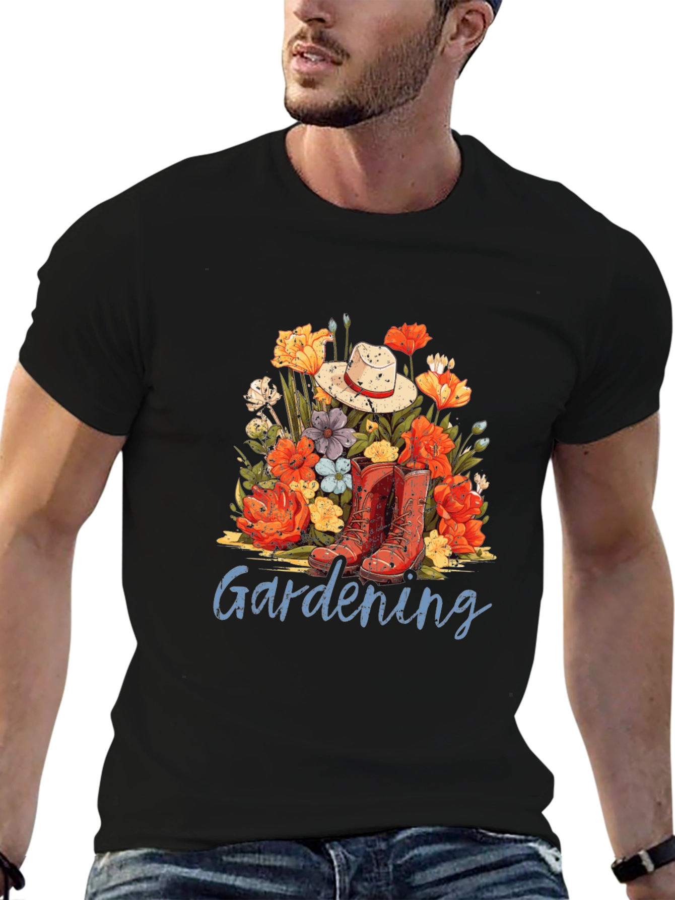 Gardening T-Shirt with Floral Design
