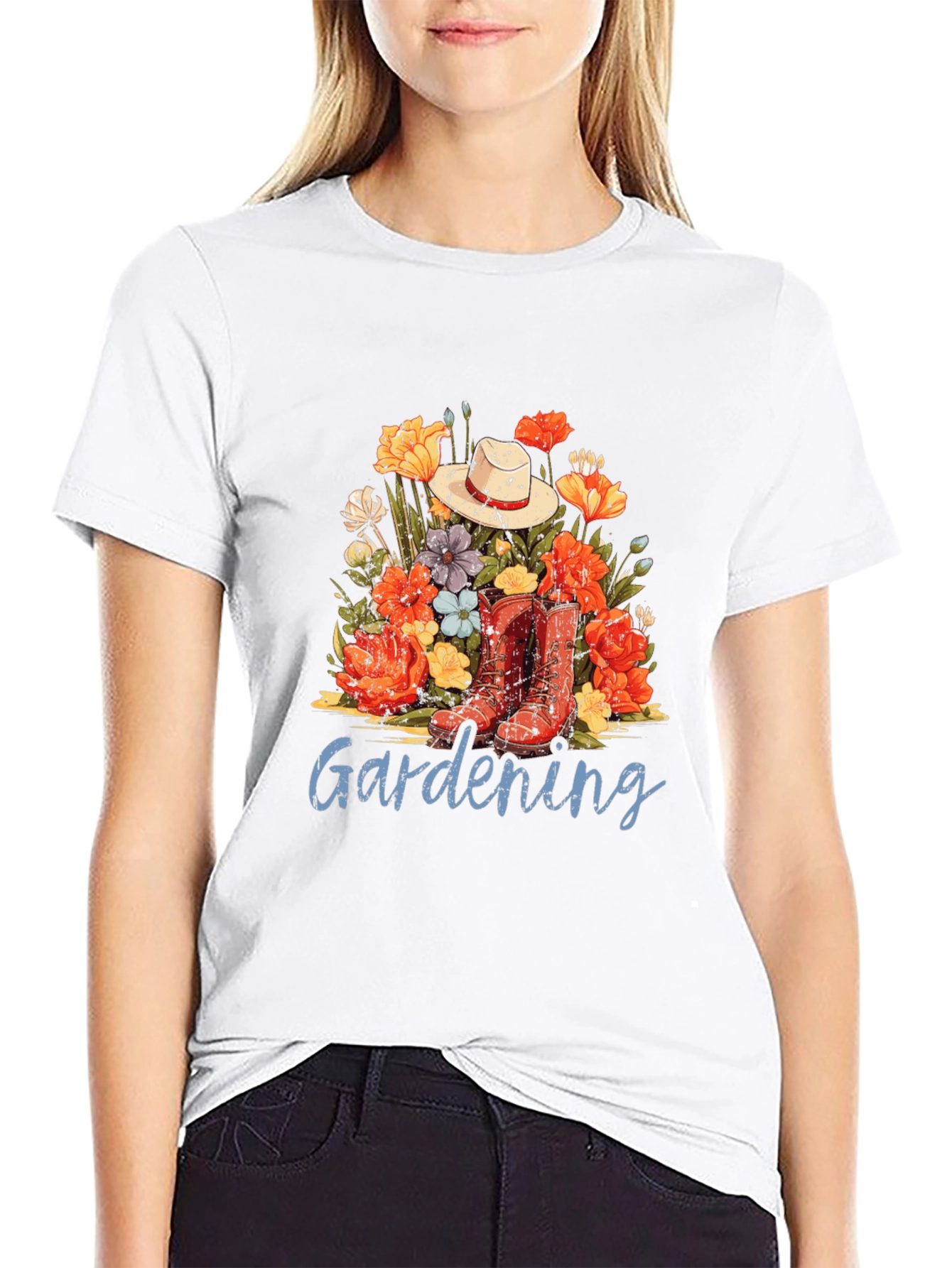 Gardening T-Shirt with Floral Design