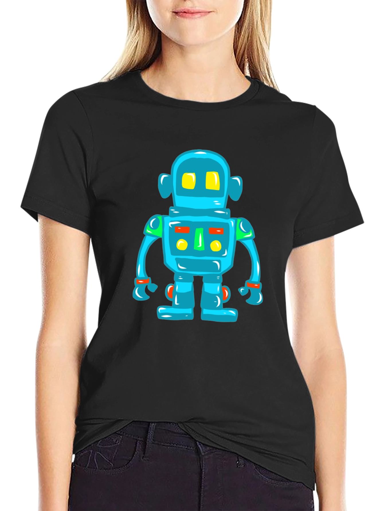 Fun Robot Graphic Tee - Black Cotton T-Shirt