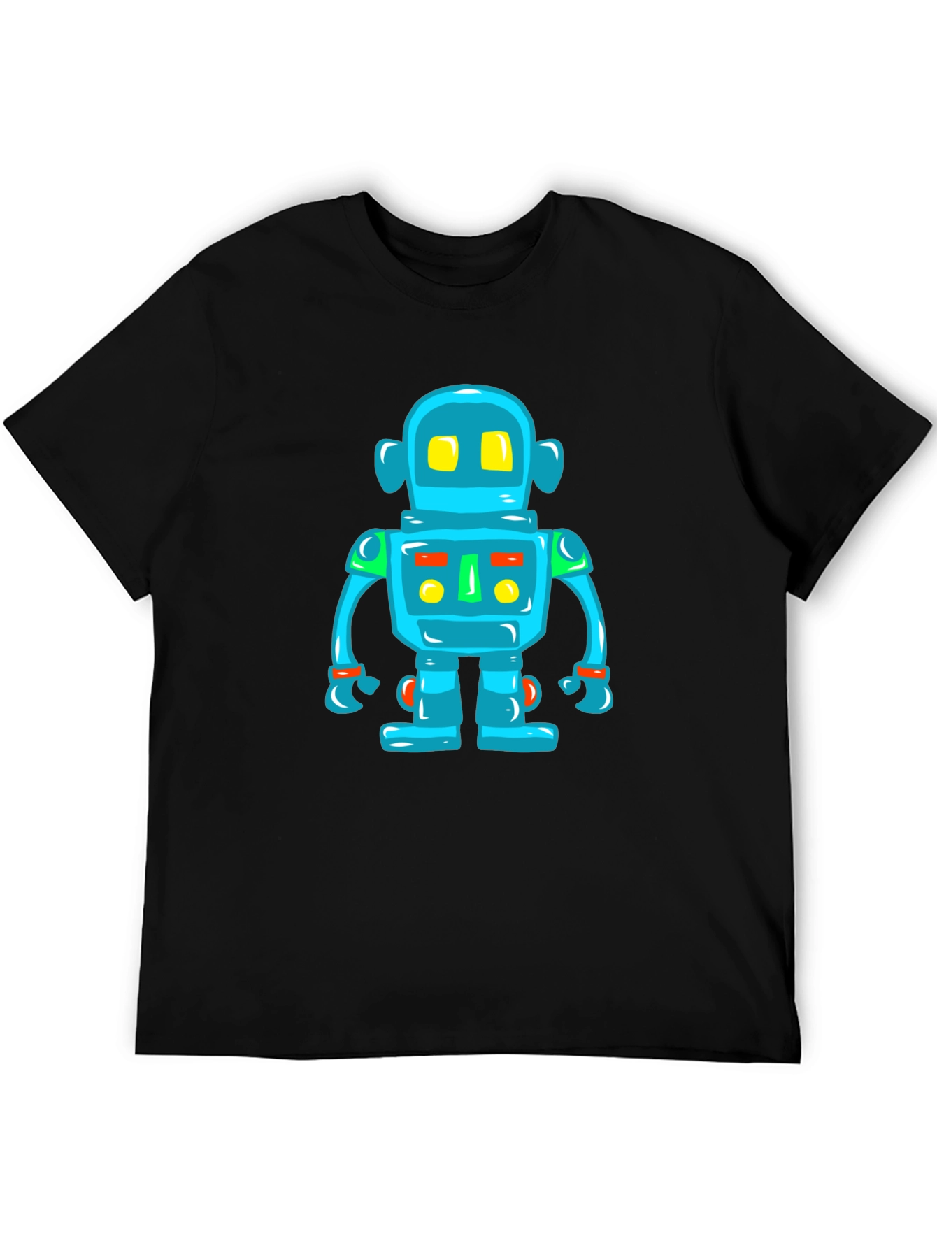 Fun Robot Graphic Tee - Black Cotton T-Shirt