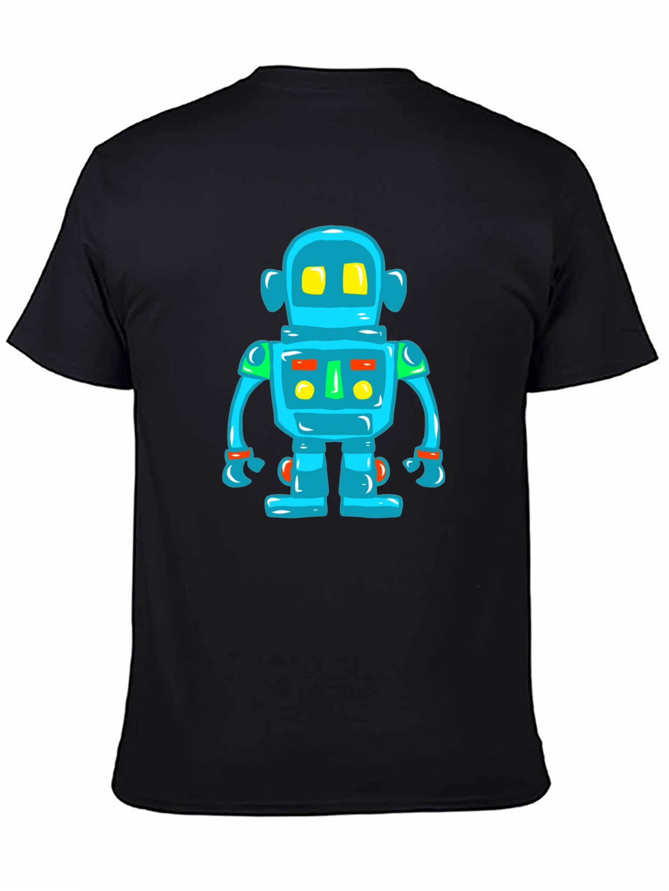 Fun Robot Graphic Tee - Black Cotton T-Shirt