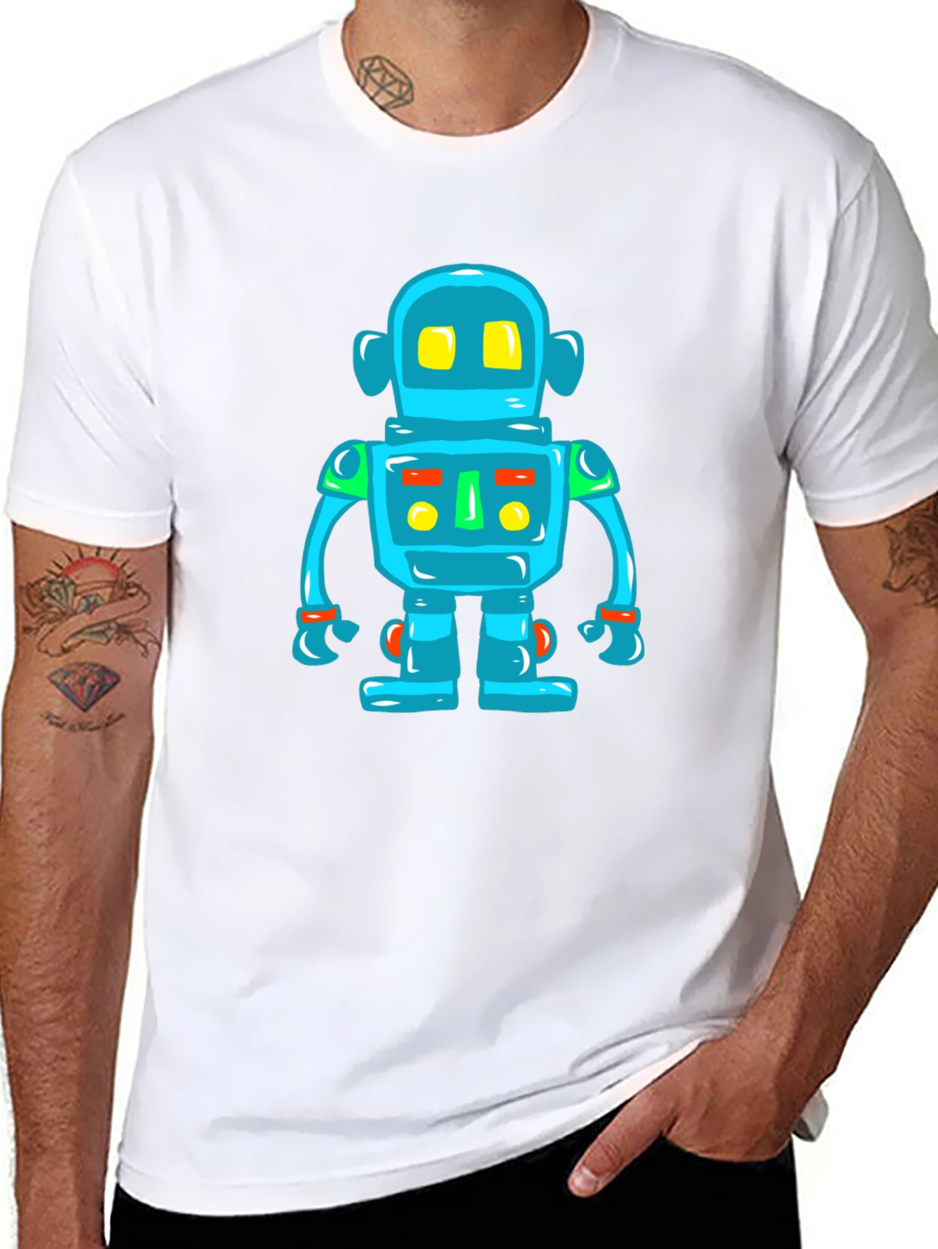 Fun Robot Graphic Tee - Black Cotton T-Shirt