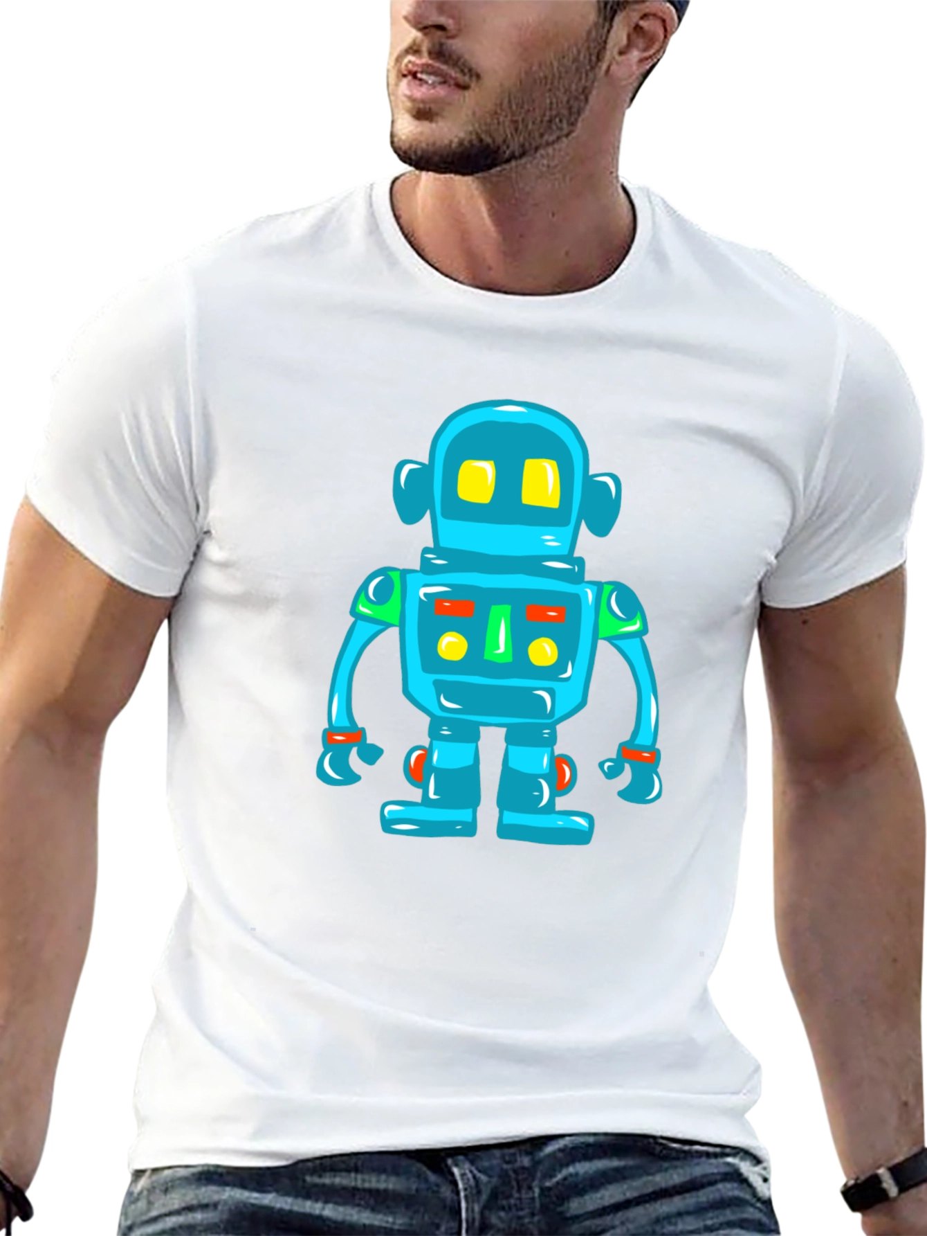 Fun Robot Graphic Tee - Black Cotton T-Shirt
