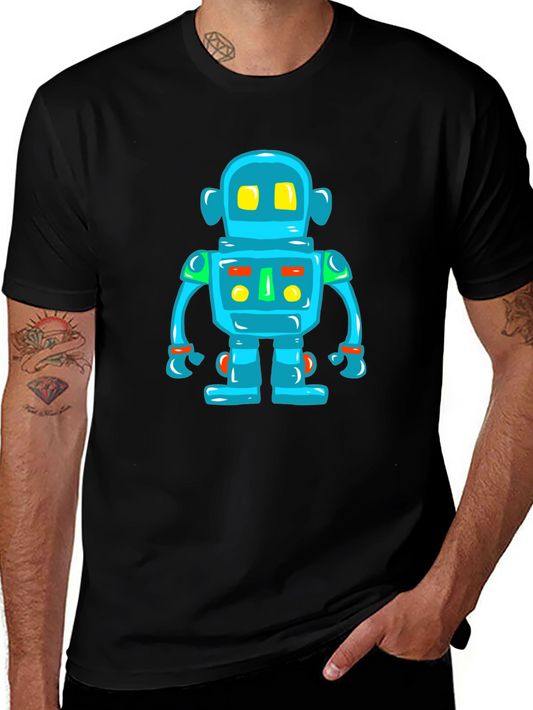 Fun Robot Graphic Tee - Black Cotton T-Shirt