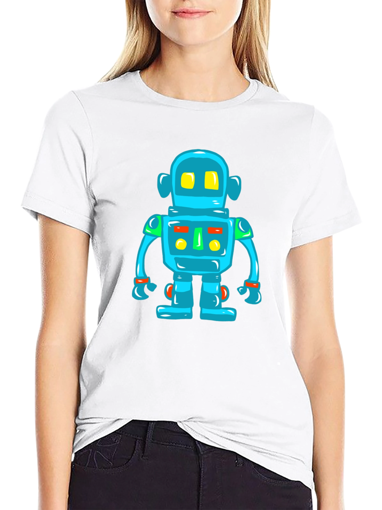 Fun Robot Graphic Tee - Black Cotton T-Shirt