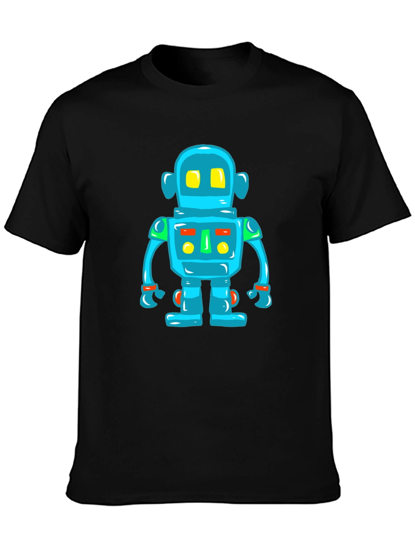 Fun Robot Graphic Tee - Black Cotton T-Shirt