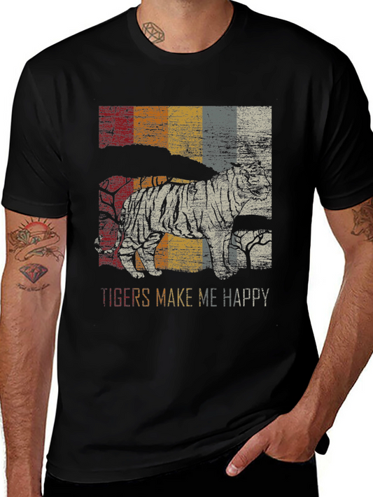 Retro Tiger Graphic T-Shirt - Mens Black Tee