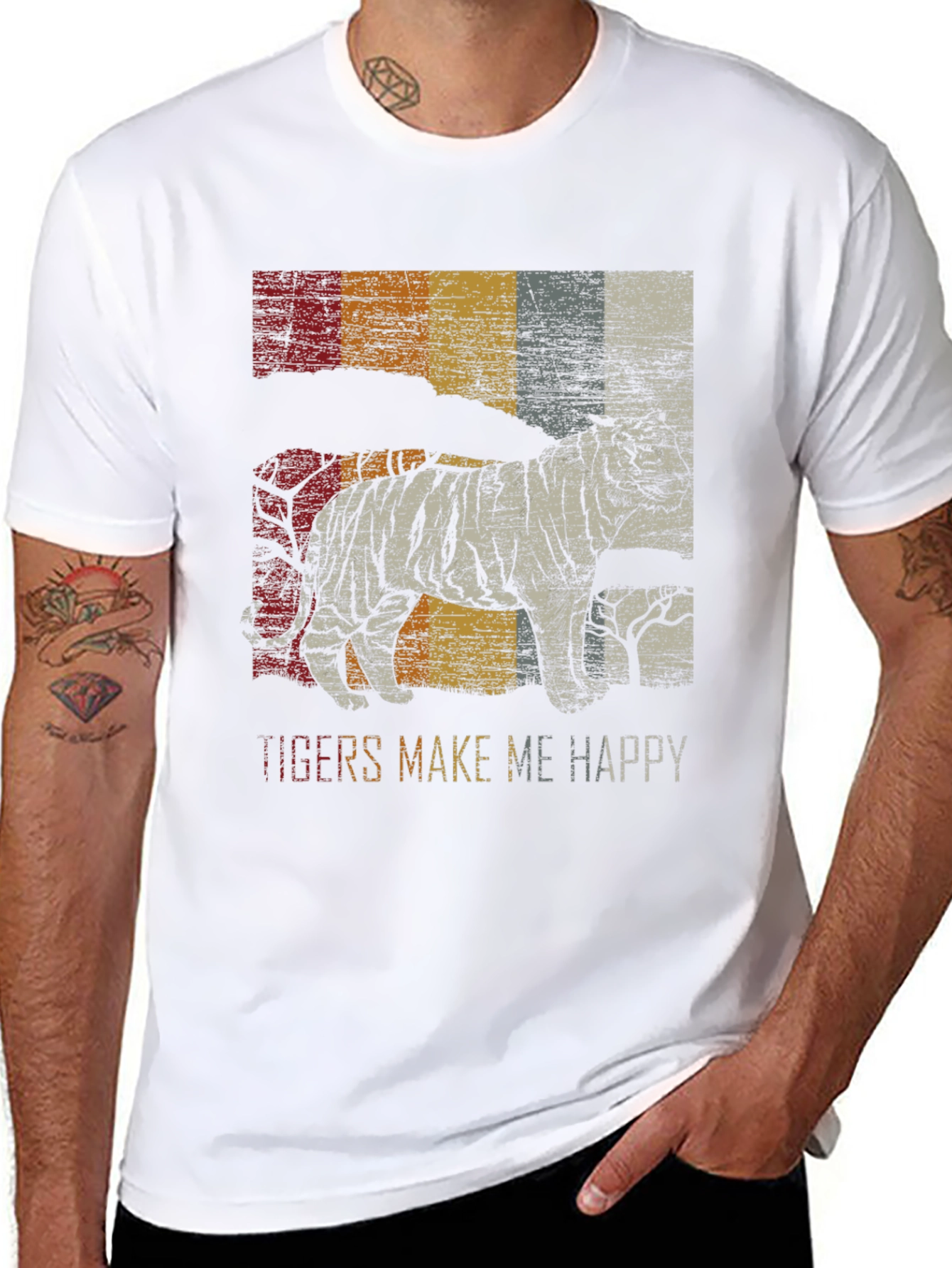 Retro Tiger Graphic T-Shirt - Mens Black Tee