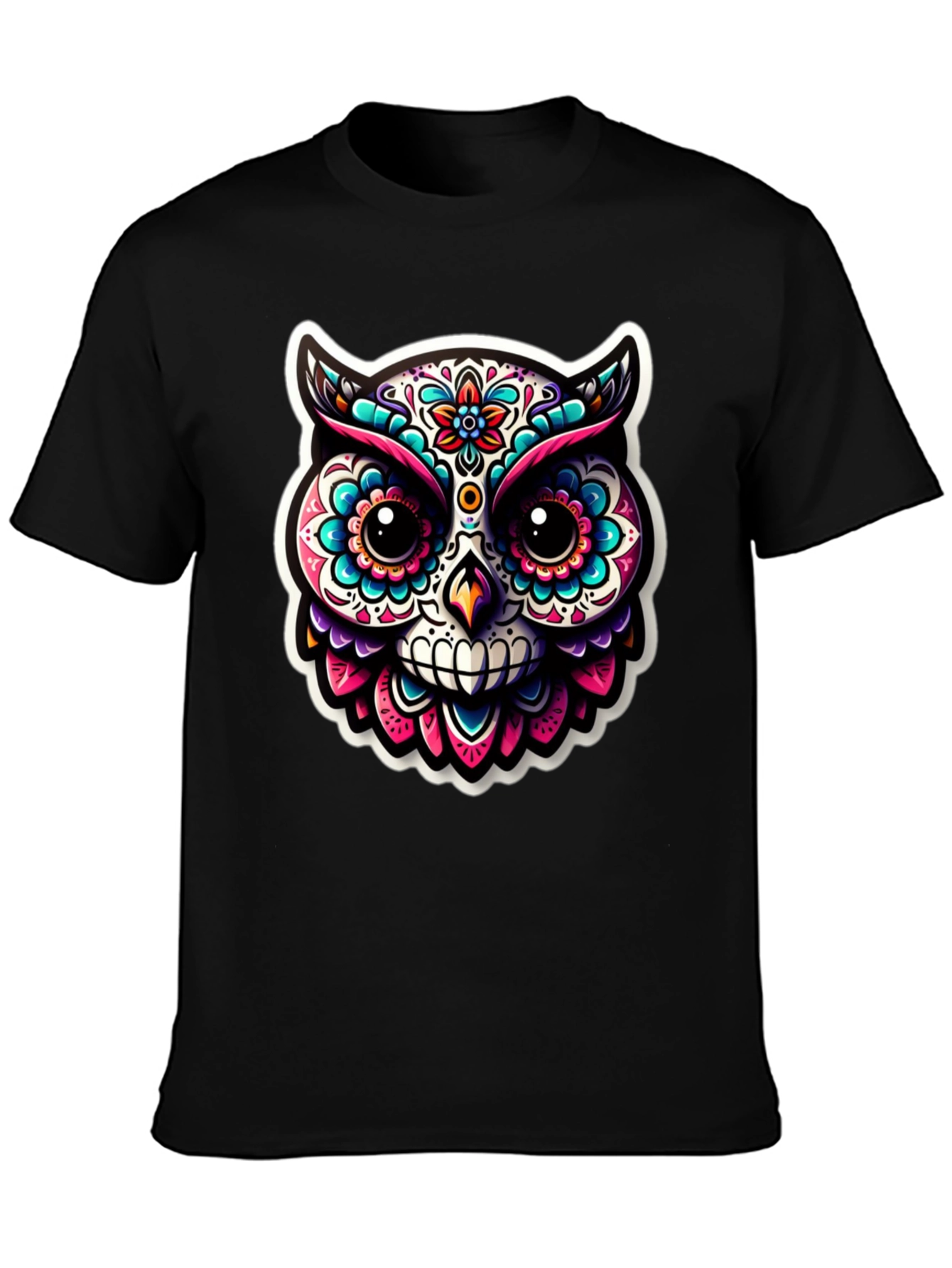 Sugar Skull Owl Graphic T-Shirt - Black