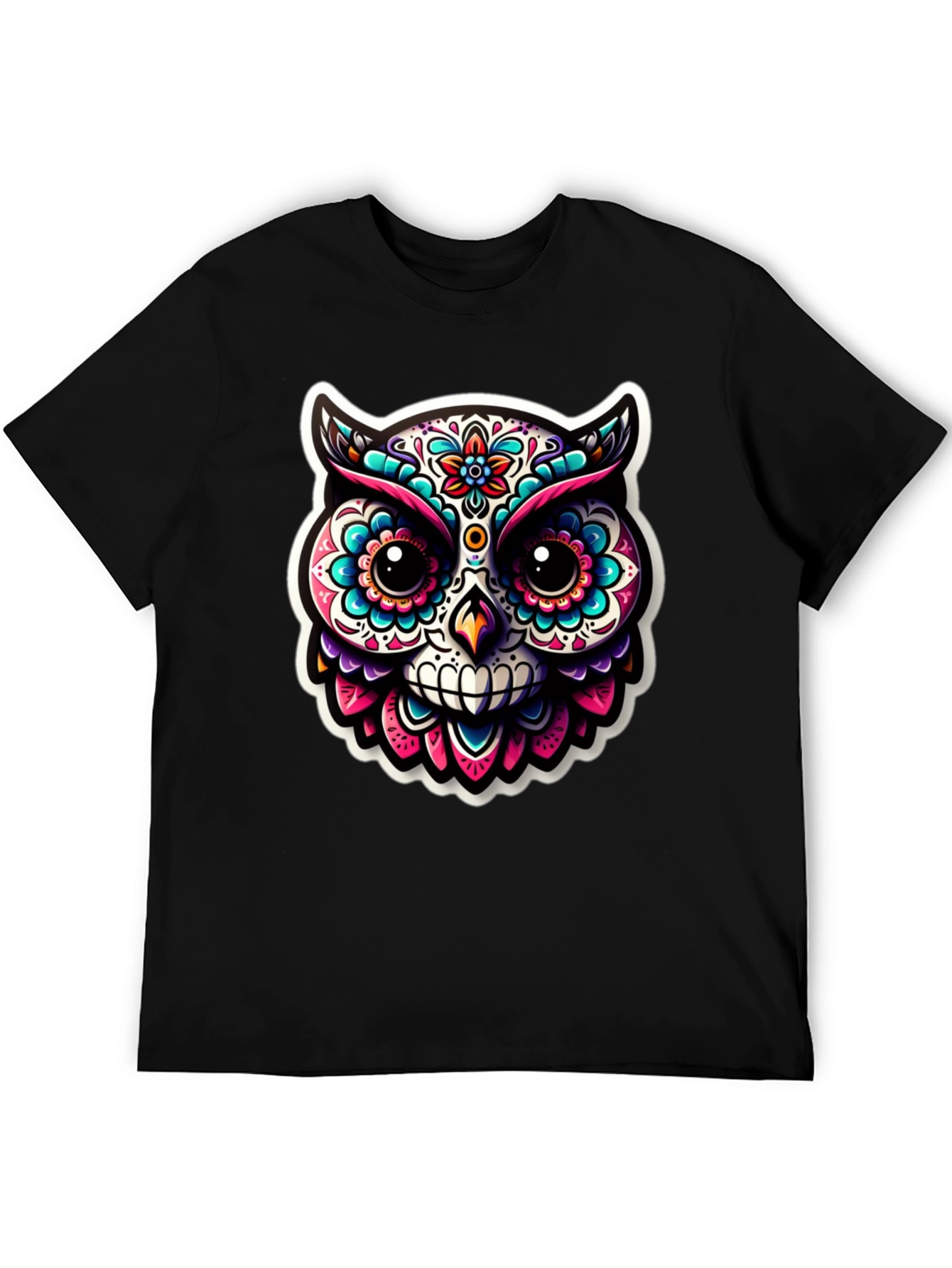 Sugar Skull Owl Graphic T-Shirt - Black