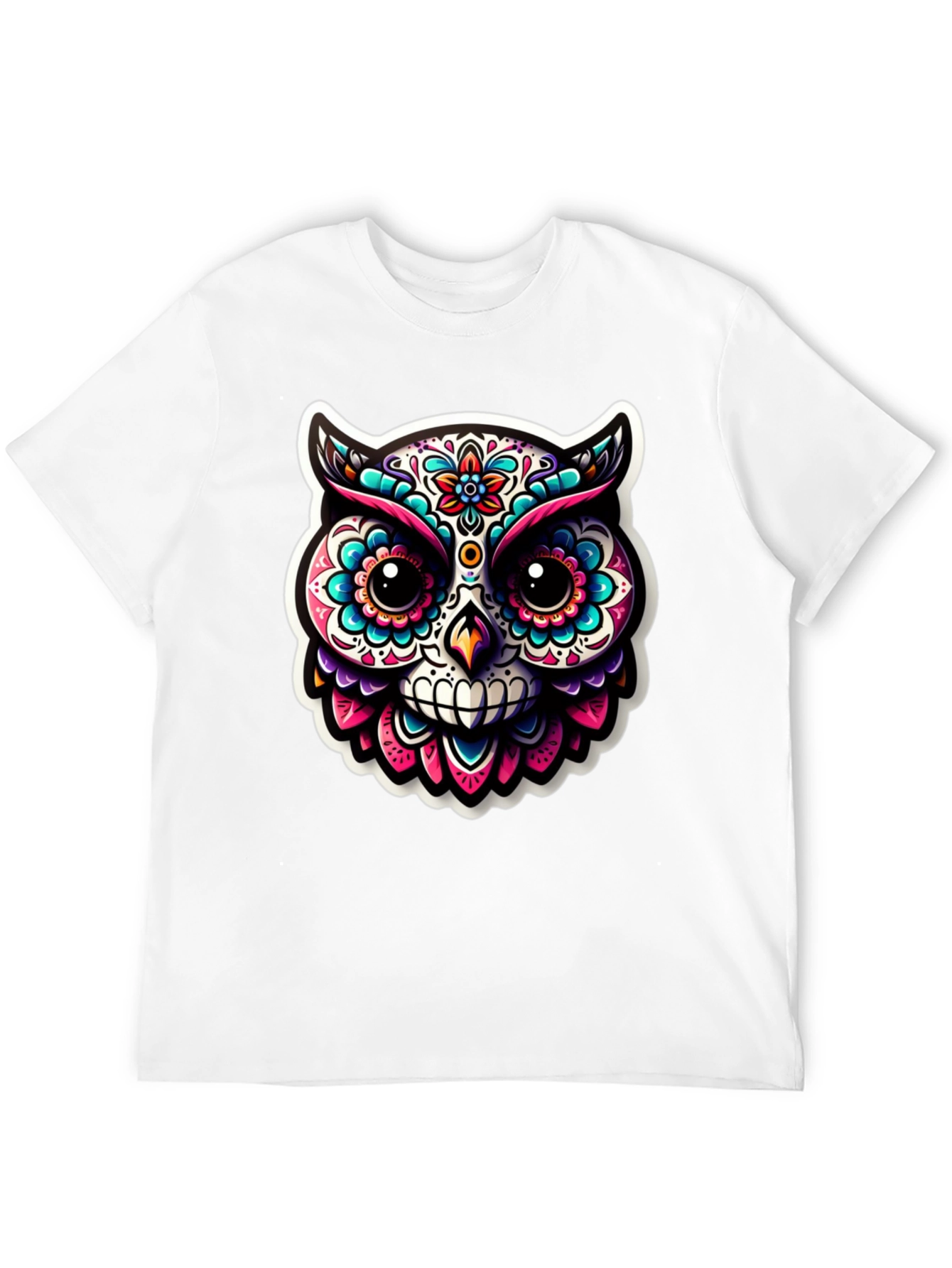 Sugar Skull Owl Graphic T-Shirt - Black