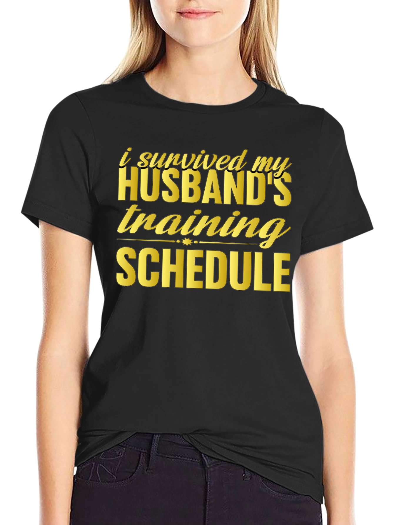 Humorous I Survived Husband Training Black T-Shirt