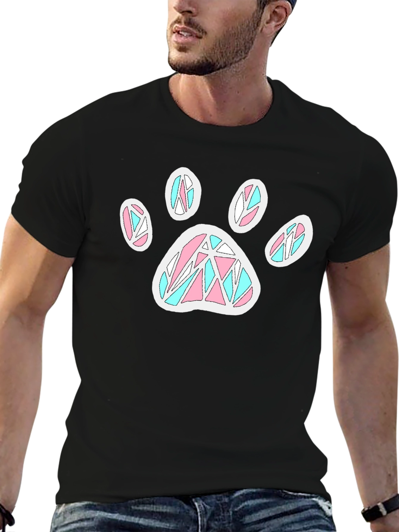 Paw Print T-Shirt - Black Cotton Blend Funky Design