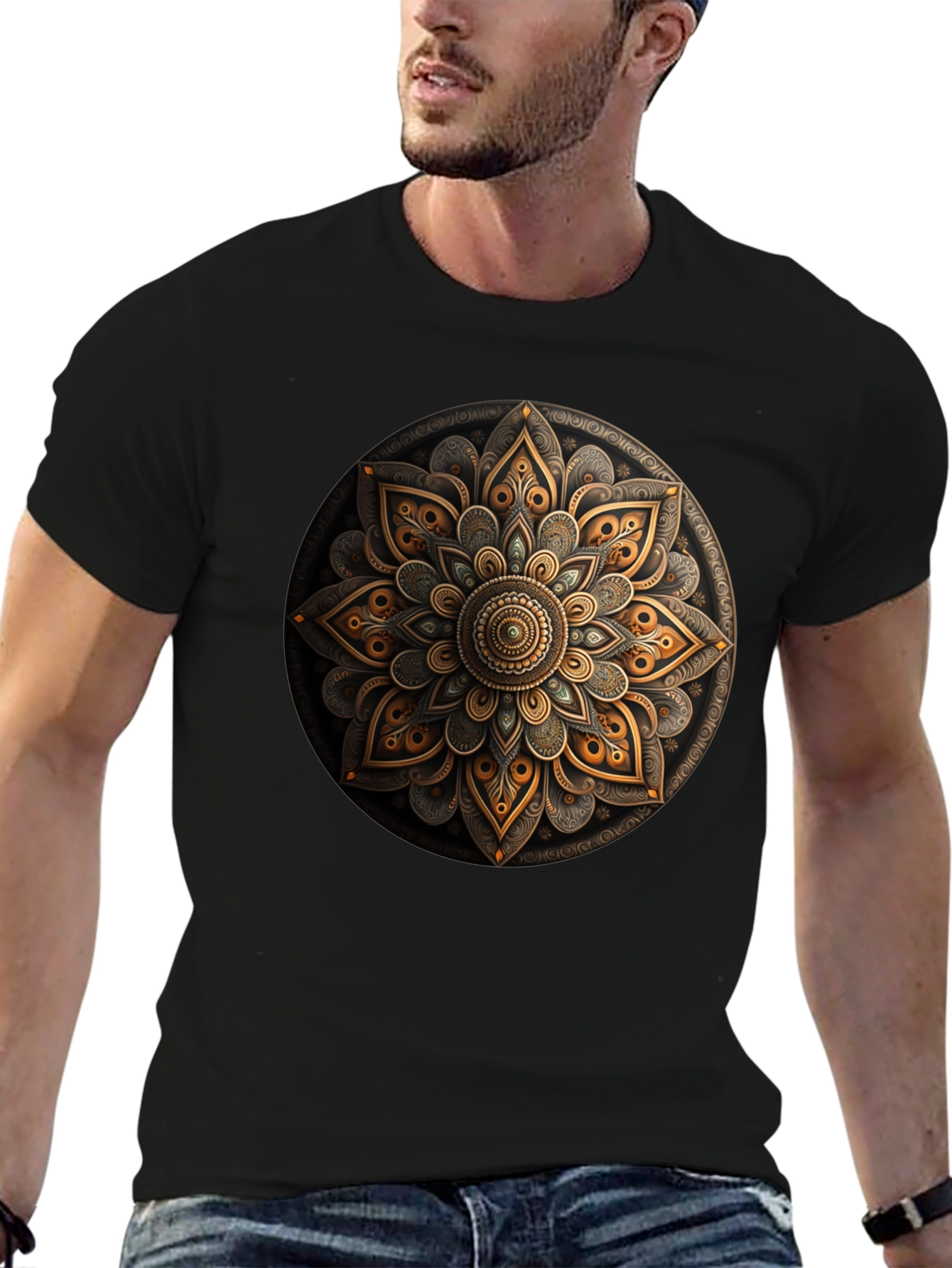 Mandala Art Graphic Print Black T-Shirt