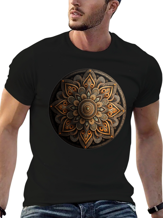 Mandala Art Graphic Print Black T-Shirt