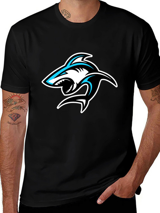 Shark Graphic Print Crew Neck T-Shirt - Black