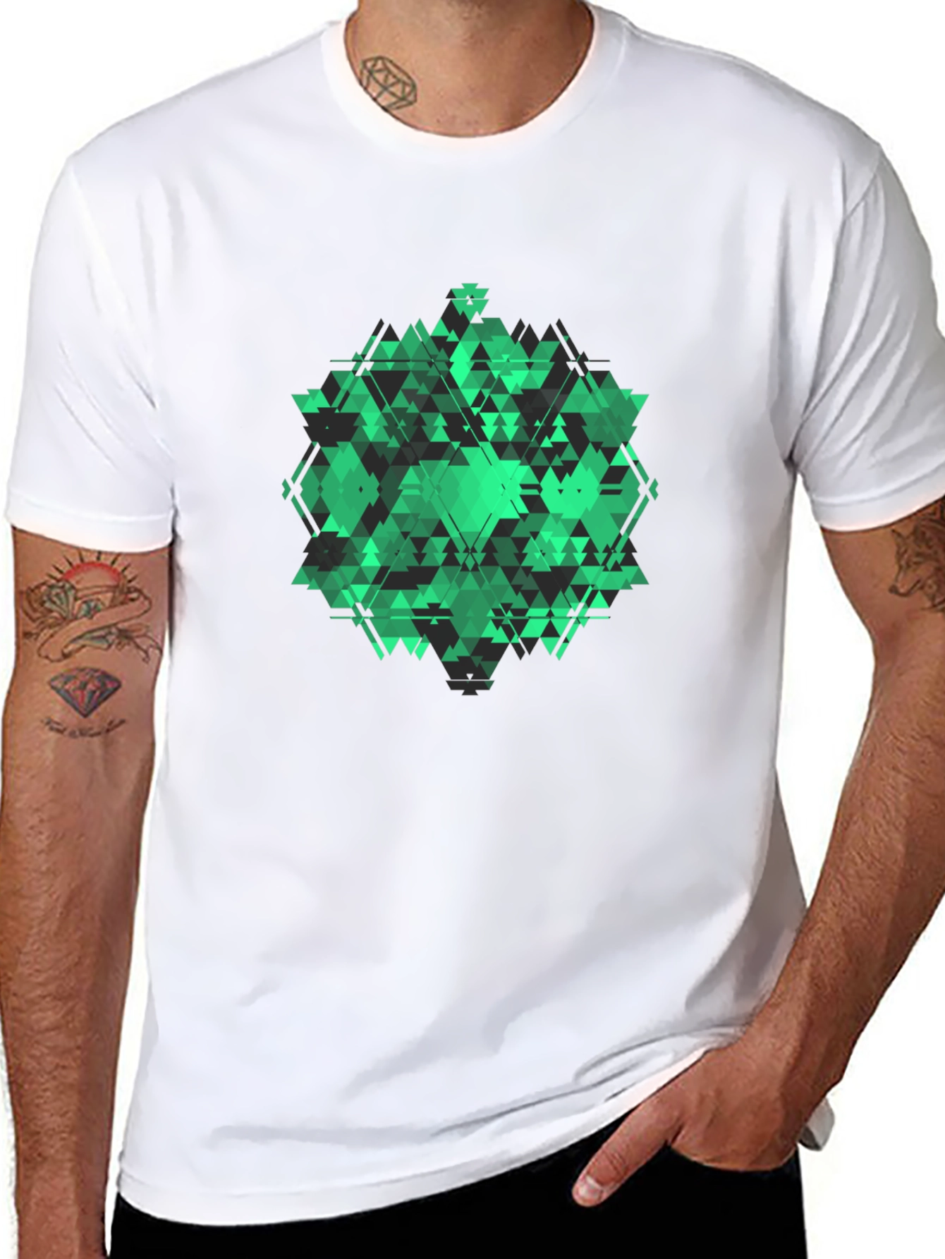Geometric Green Graphic Tee - Modern Style