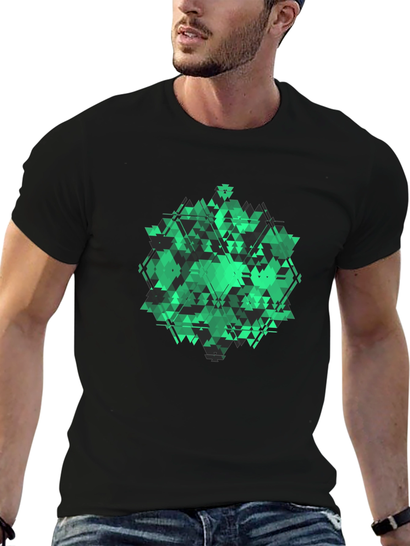 Geometric Green Graphic Tee - Modern Style