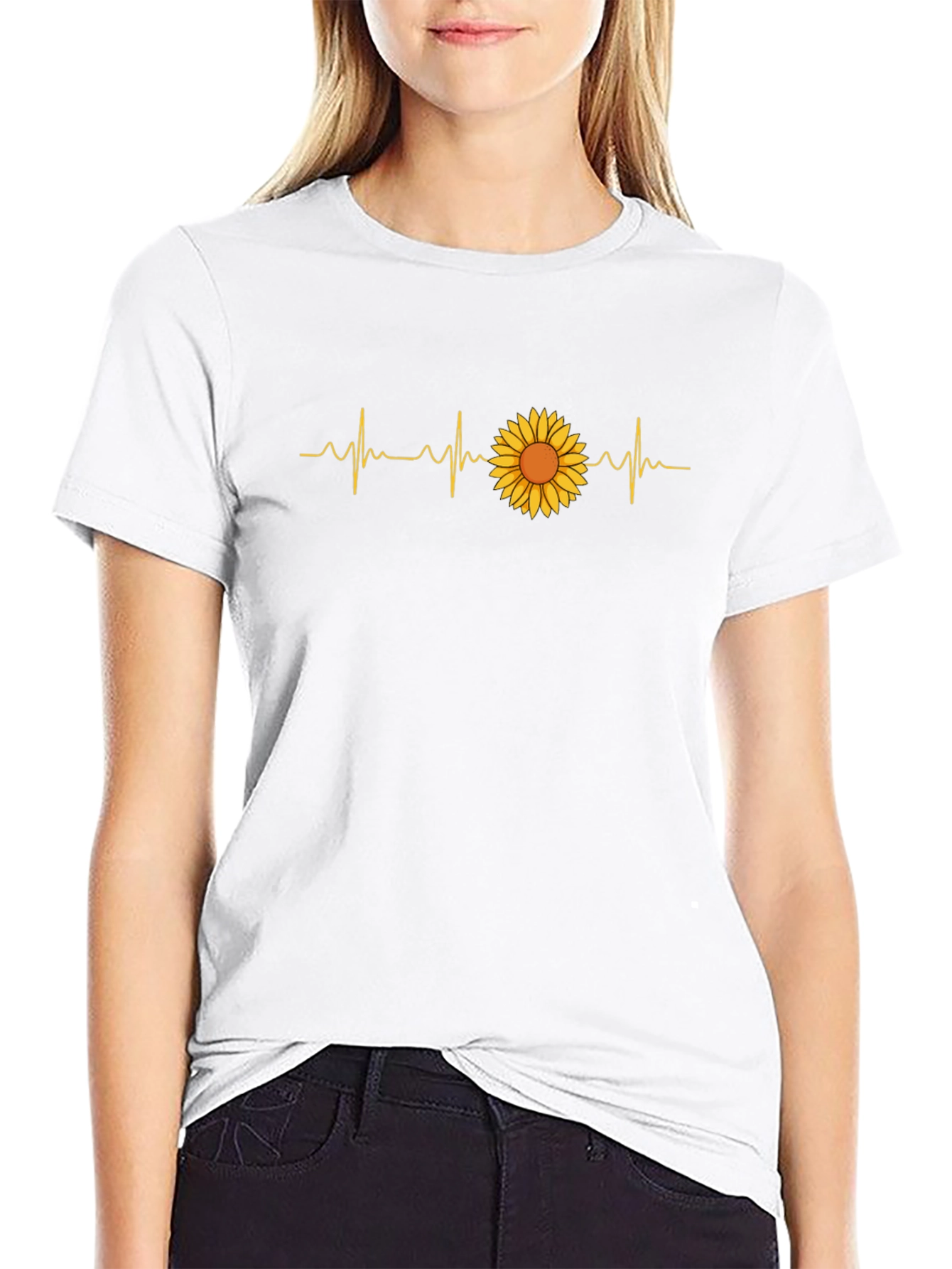 Sunflower Heartbeat Graphic Black T-Shirt