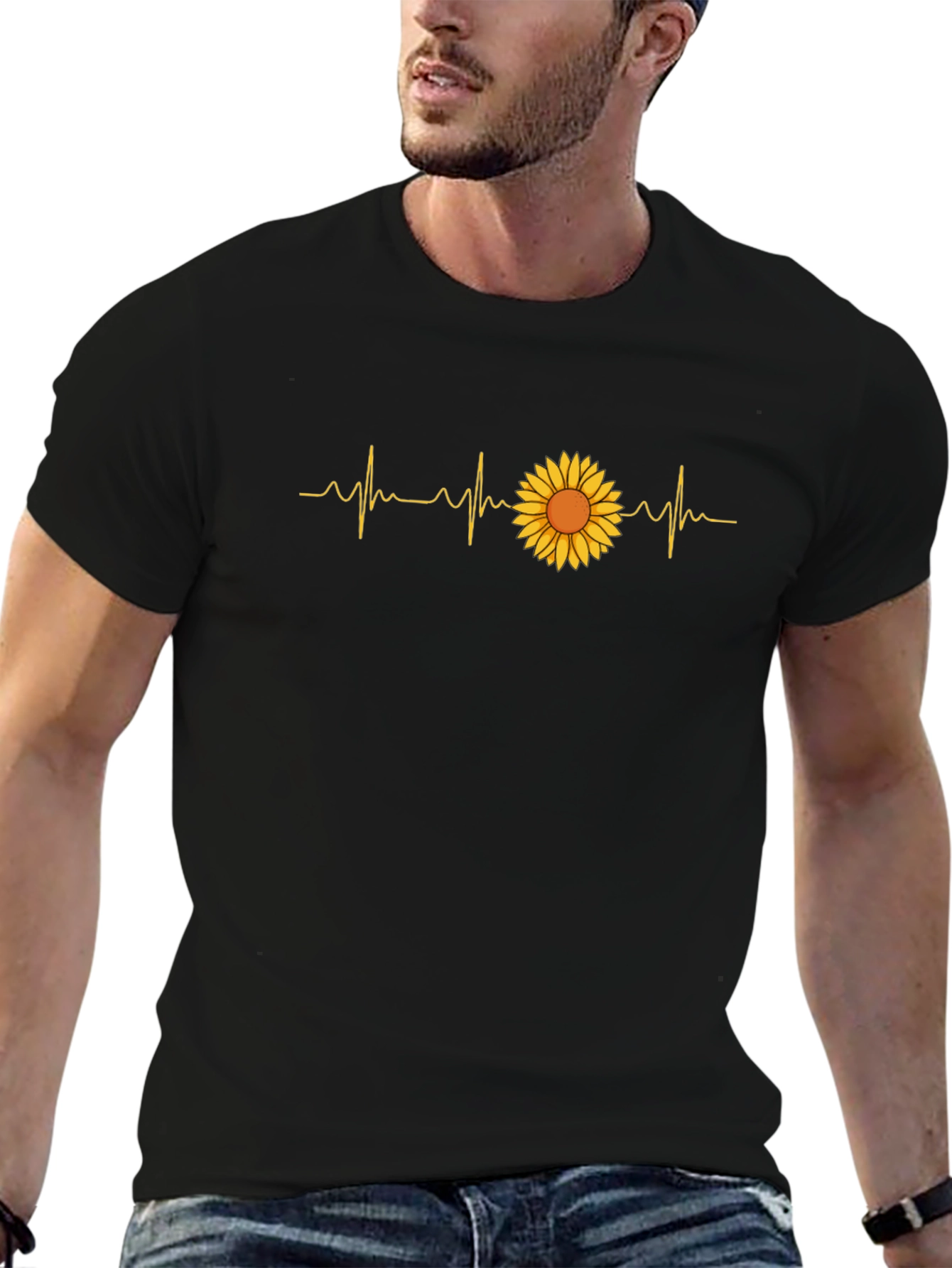 Sunflower Heartbeat Graphic Black T-Shirt