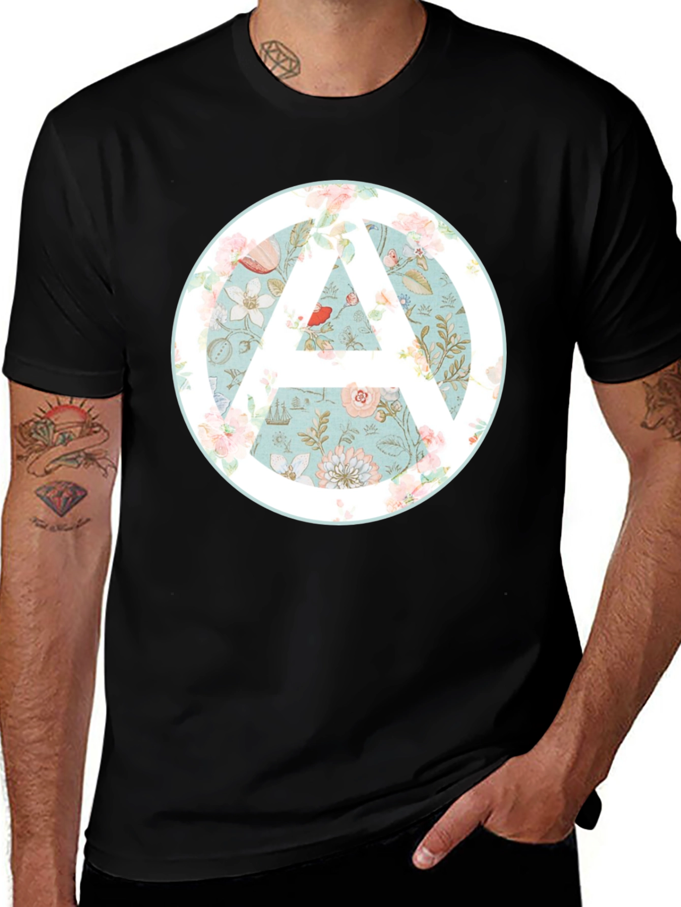 Floral Anarchy Symbol Graphic Black Tee