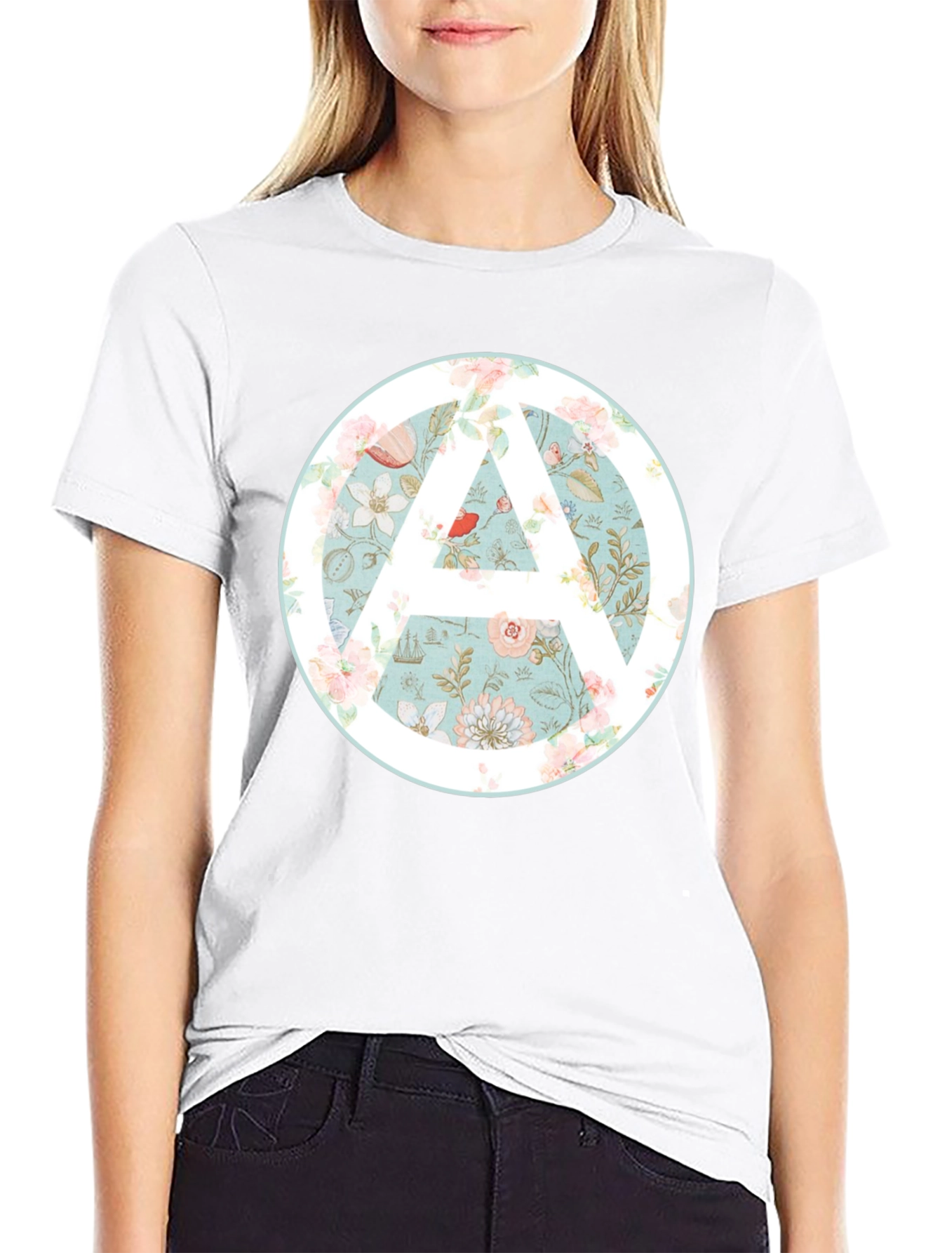 Floral Anarchy Symbol Graphic Black Tee