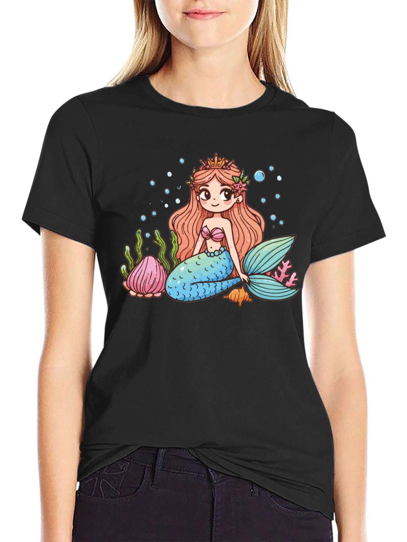 Mermaid Graphic Tee - Cute Cartoon Sea Life Design