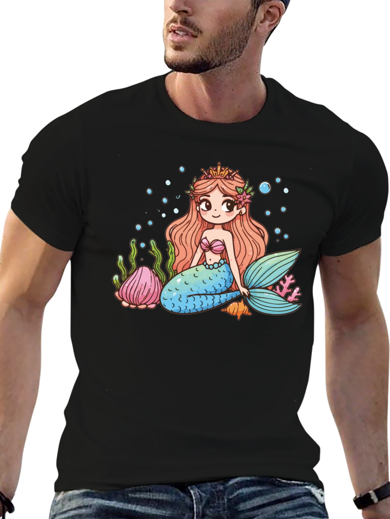 Mermaid Graphic Tee - Cute Cartoon Sea Life Design
