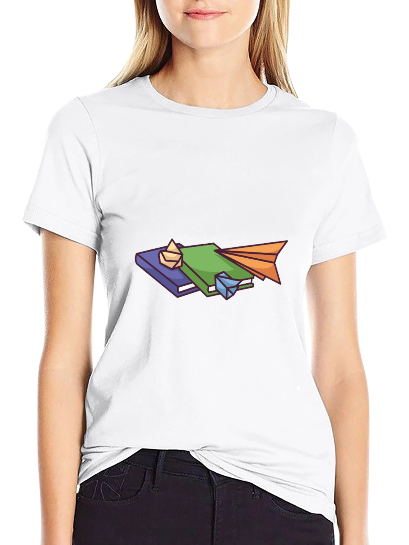 Book Stack Graphic Tee - Black Cotton Comfort