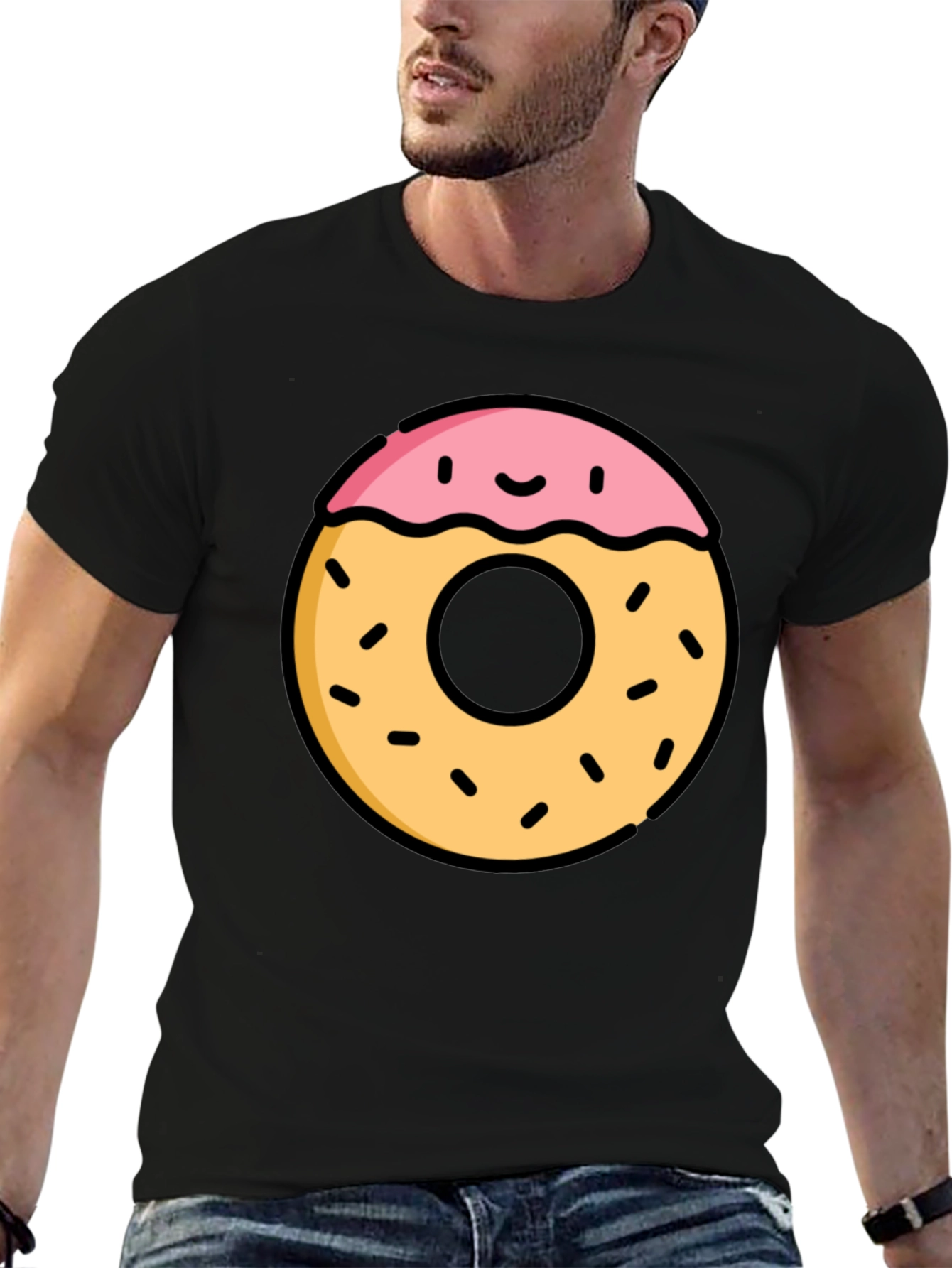 Funny Donut Graphic Black T-Shirt
