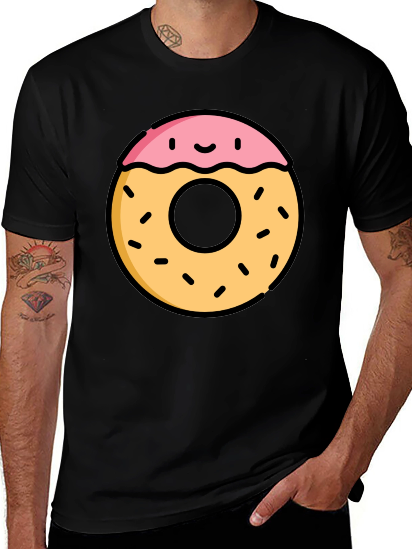 Funny Donut Graphic Black T-Shirt