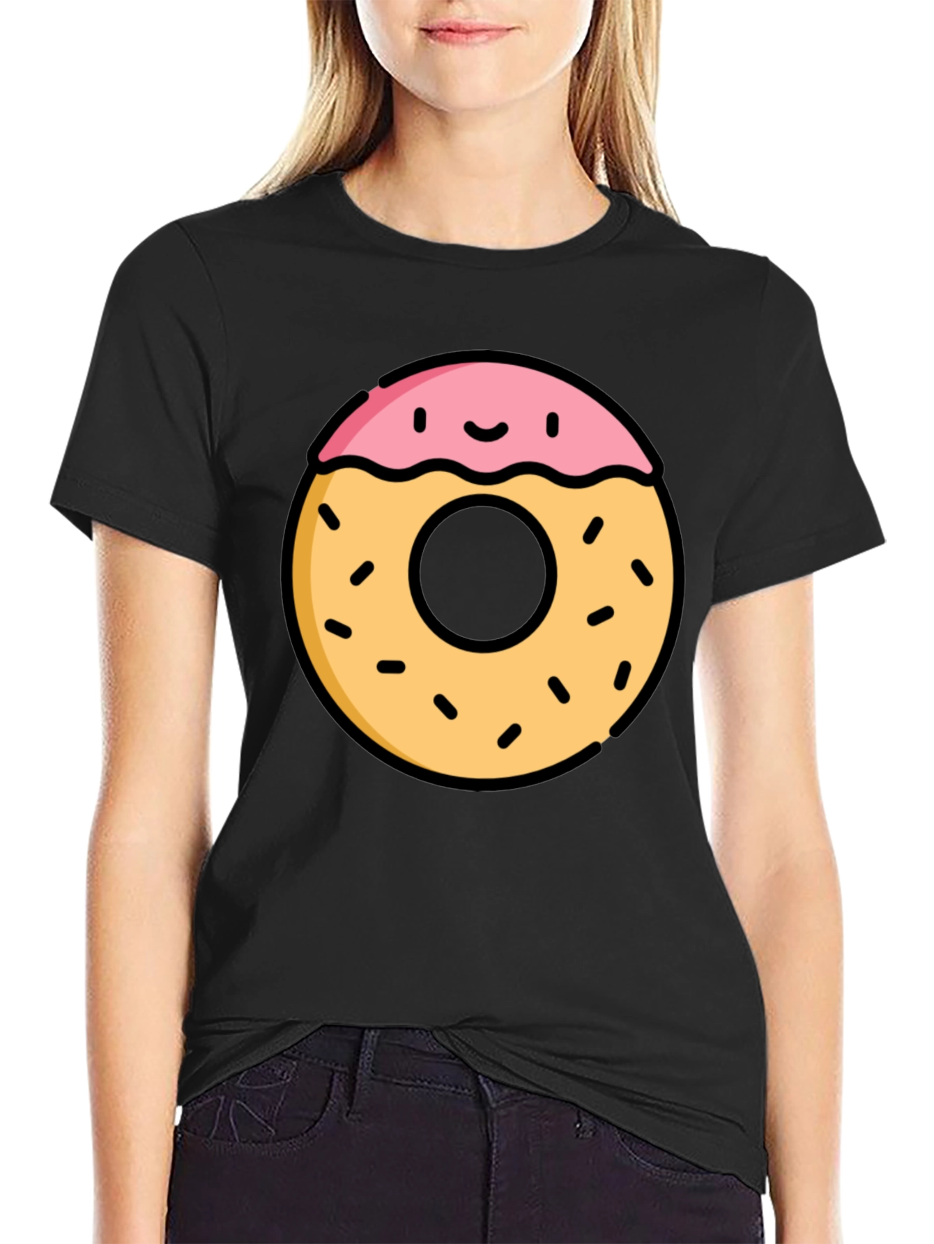 Funny Donut Graphic Black T-Shirt