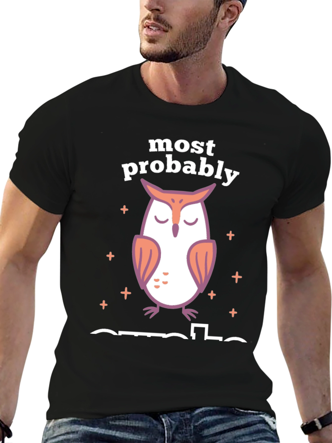 Most Probably Asleep Owl Graphic T-Shirt