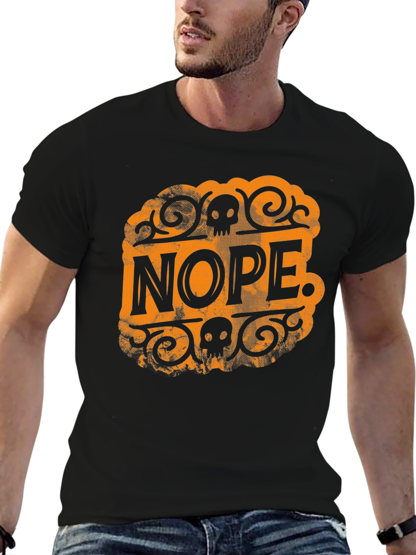 Nope Skull Graphic T-Shirt - Black Crew Neck Tee