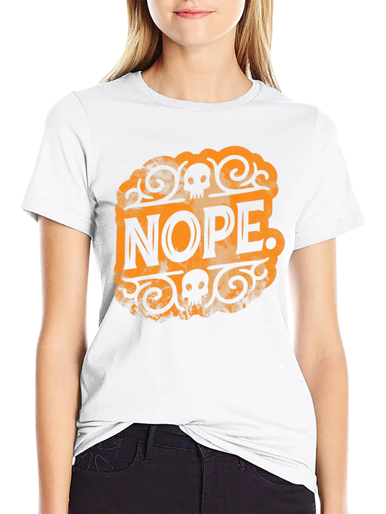Nope Skull Graphic T-Shirt - Black Crew Neck Tee