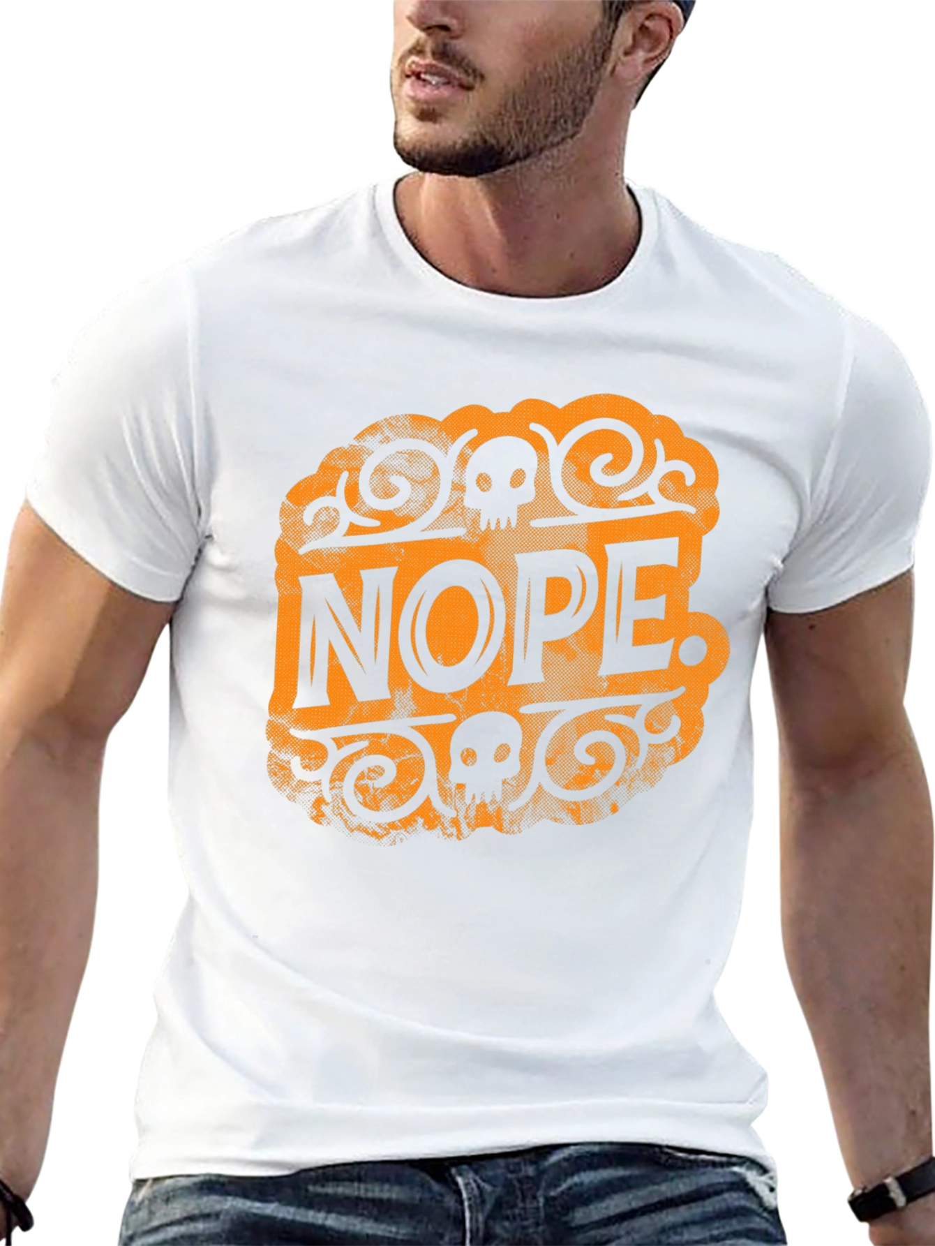 Nope Skull Graphic T-Shirt - Black Crew Neck Tee