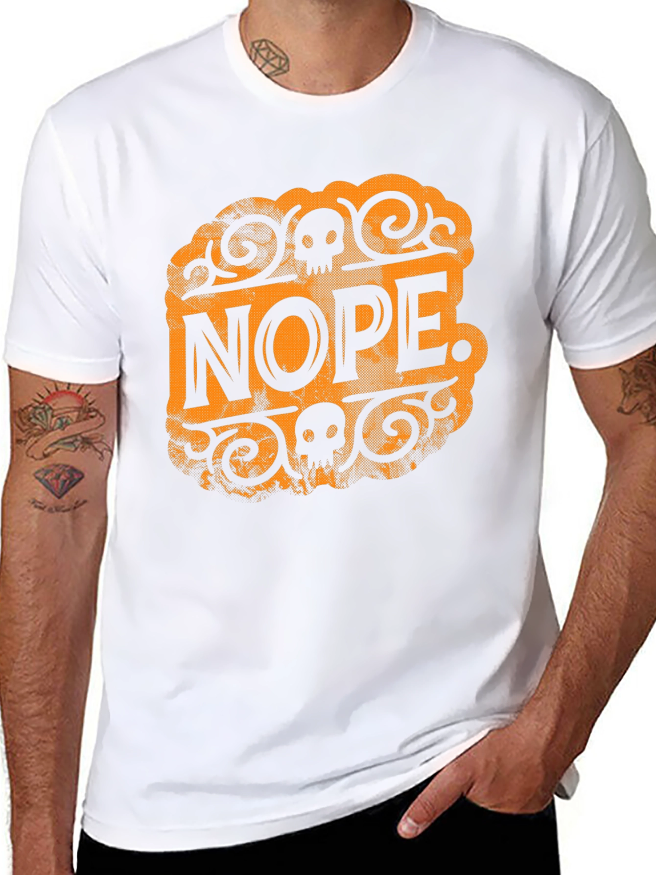 Nope Skull Graphic T-Shirt - Black Crew Neck Tee