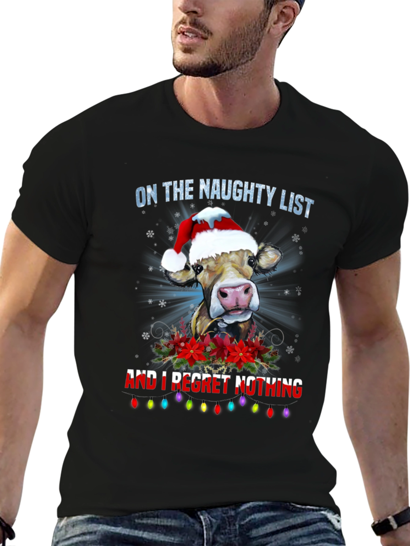 Naughty List Cow Christmas T-Shirt