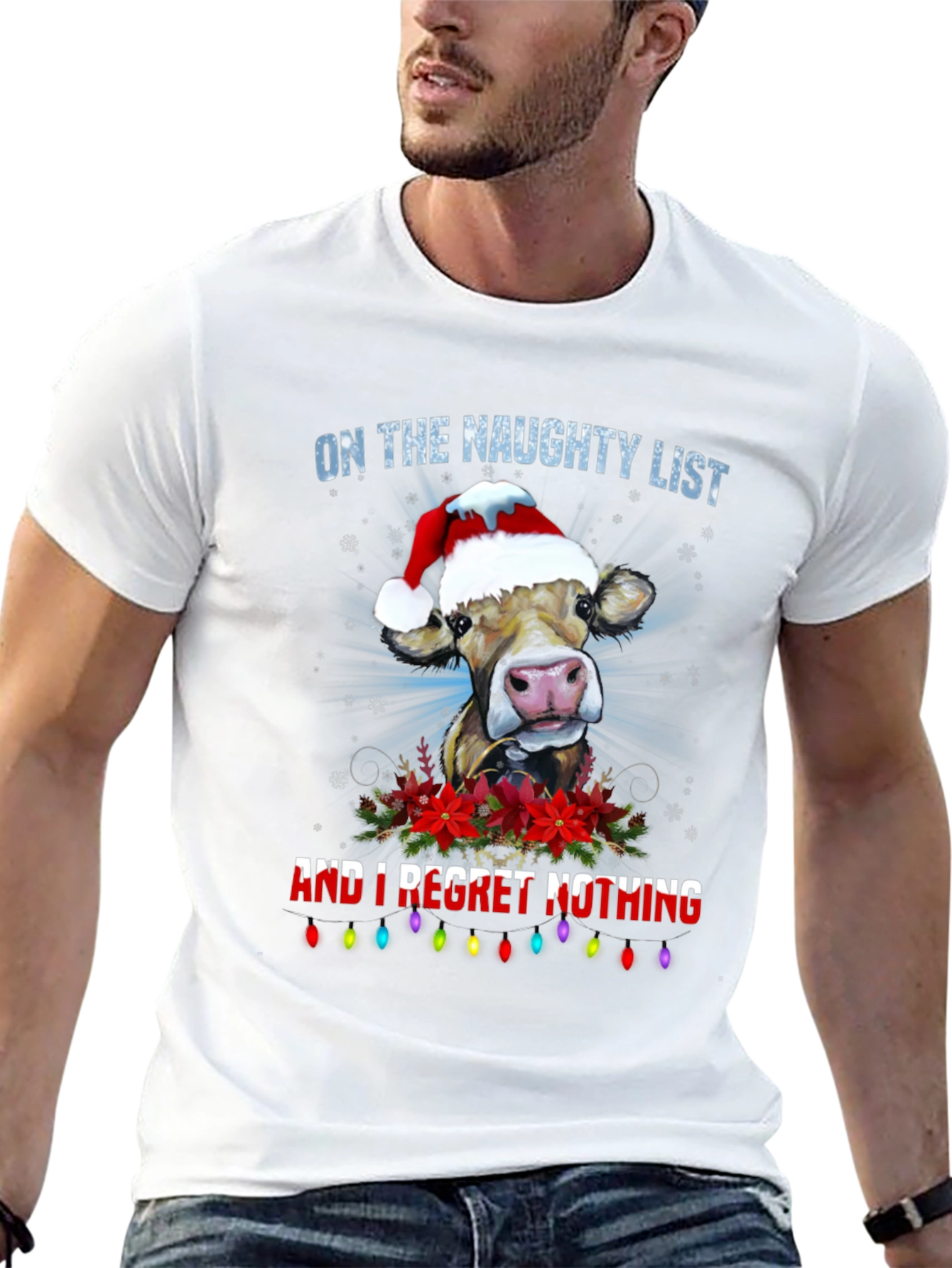 Naughty List Cow Christmas T-Shirt