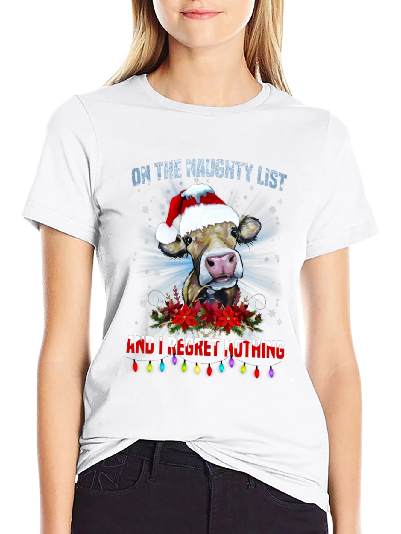 Naughty List Cow Christmas T-Shirt