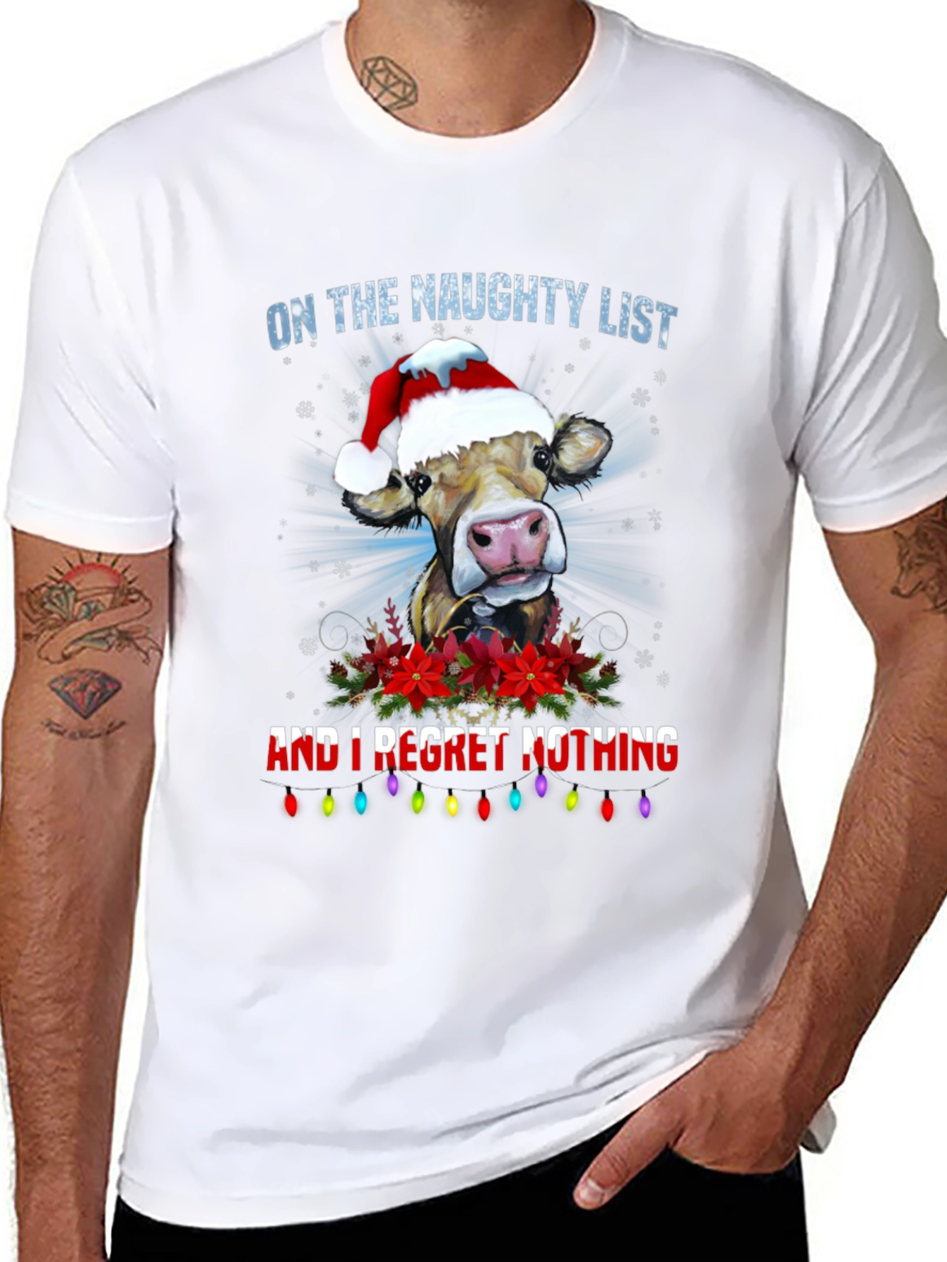 Naughty List Cow Christmas T-Shirt