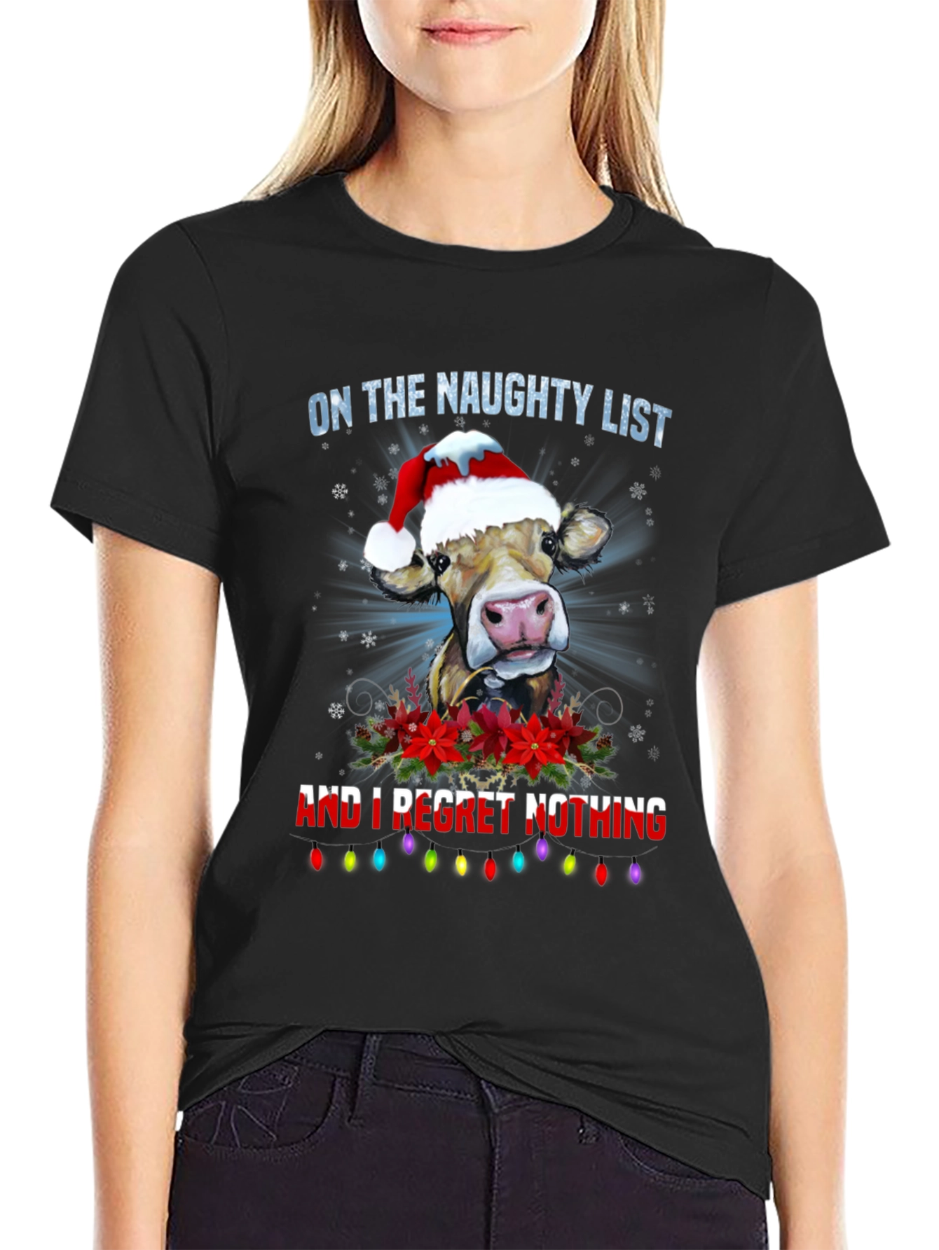 Naughty List Cow Christmas T-Shirt