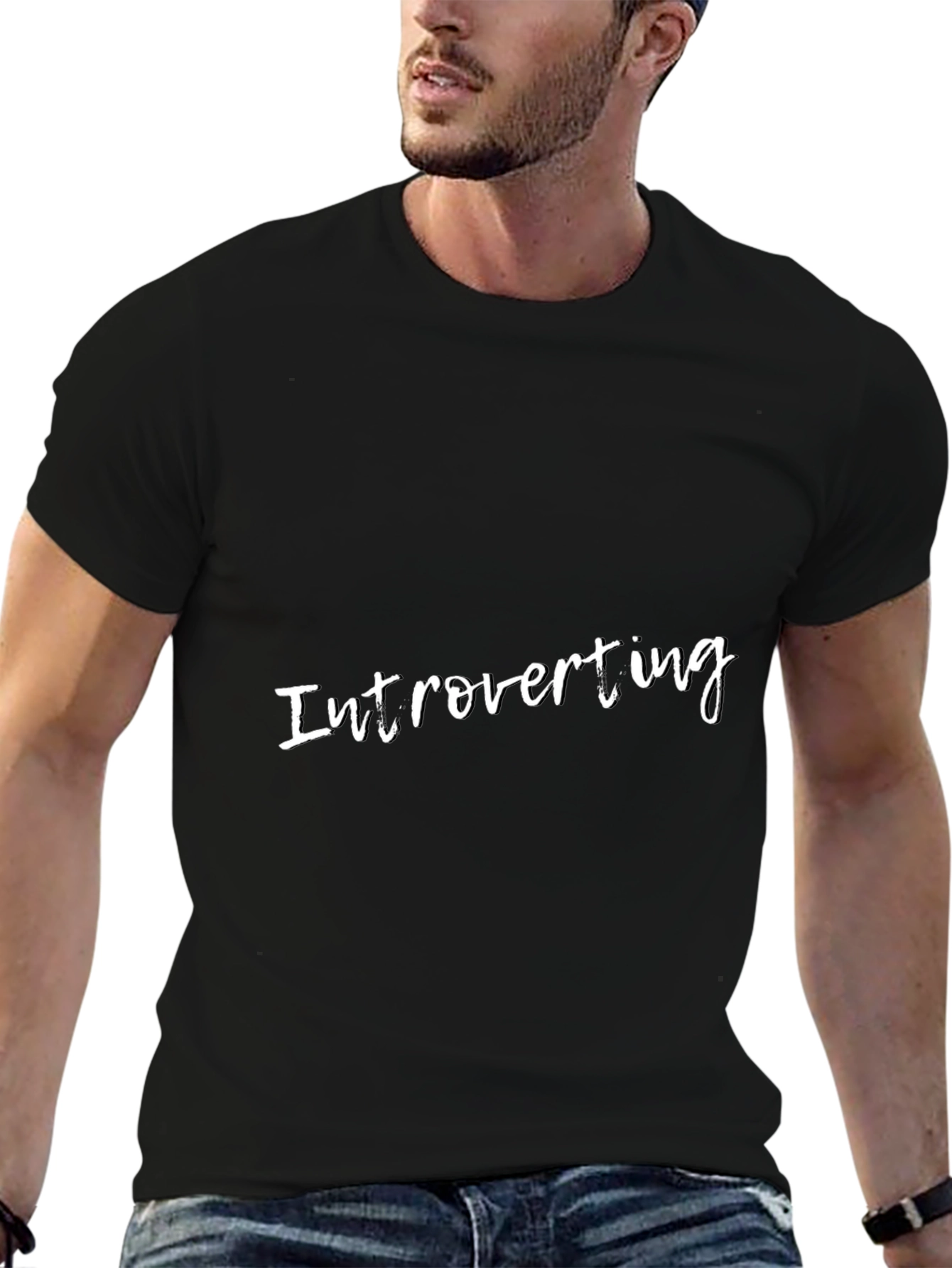 Introverting Black Tee - Soft Cotton Blend Modern Fit