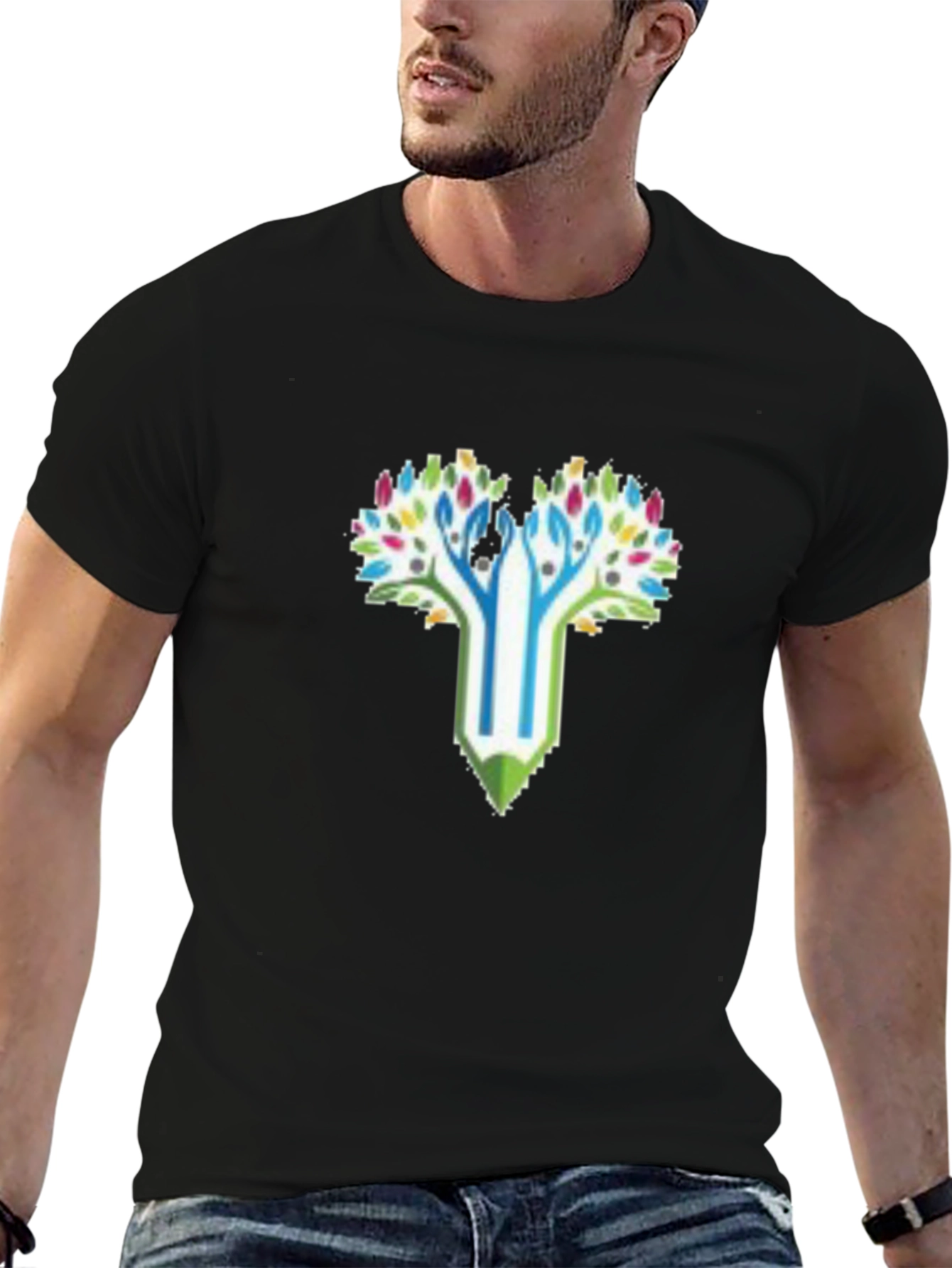 Creative Tree Pencil T-Shirt - Black